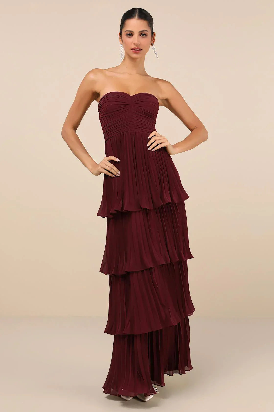 Romance Strapless Pleated Maxi Dress