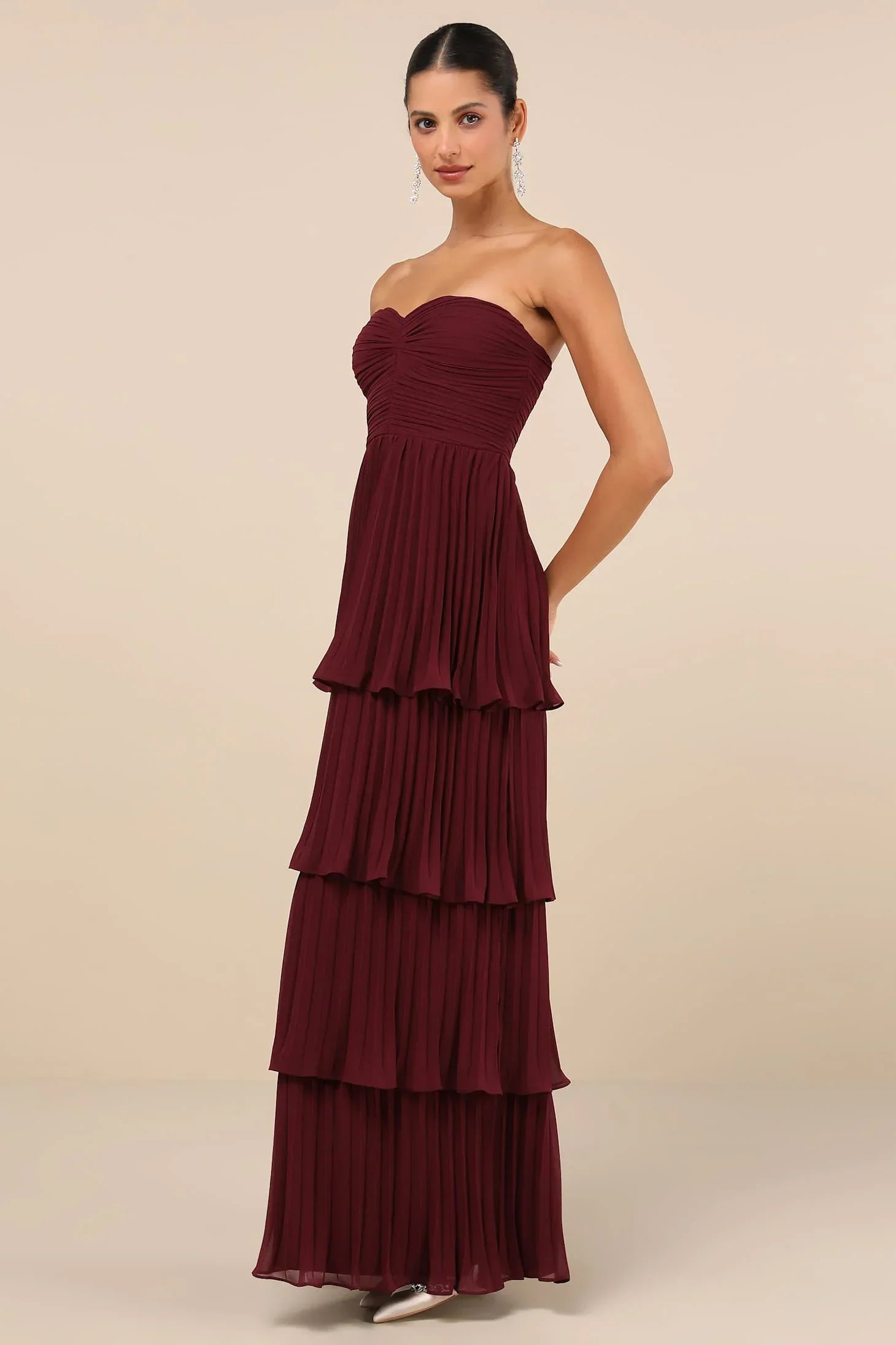 Romance Strapless Pleated Maxi Dress