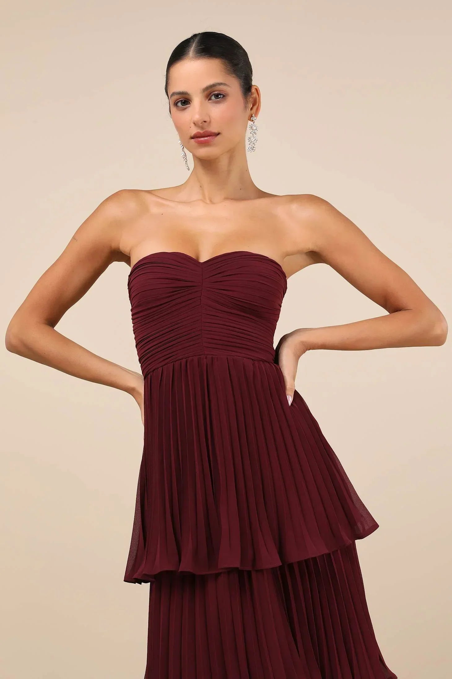 Romance Strapless Pleated Maxi Dress