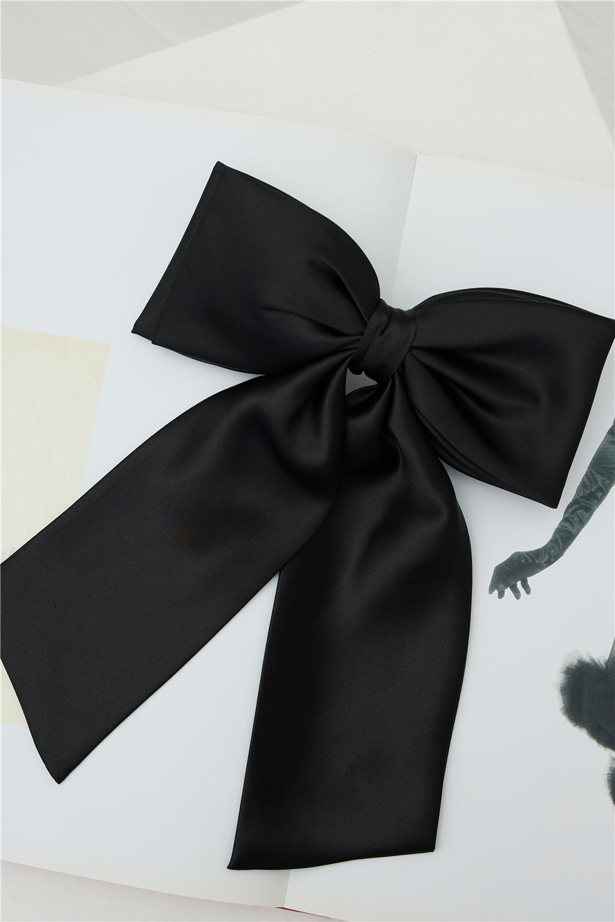 Satin Bow Hair Clip Black