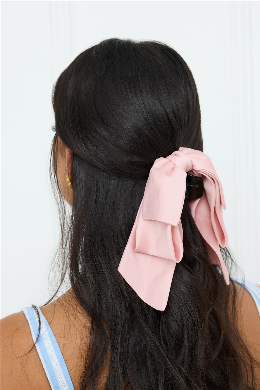Matte Satin Bow Claw Clip Pink