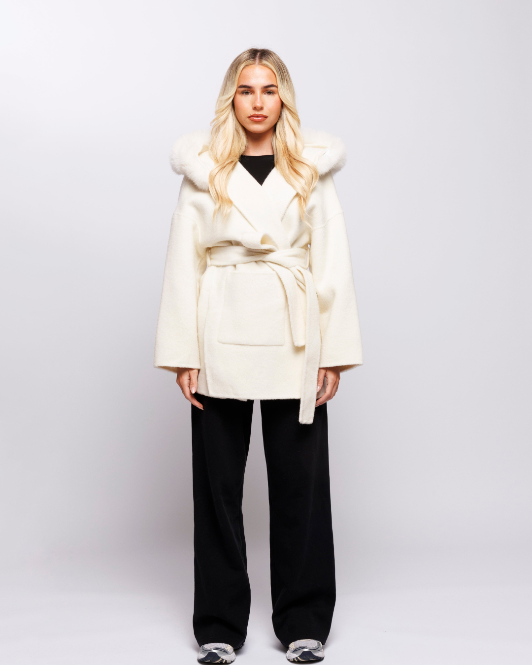 Velvet Hooded Coat - Off-White