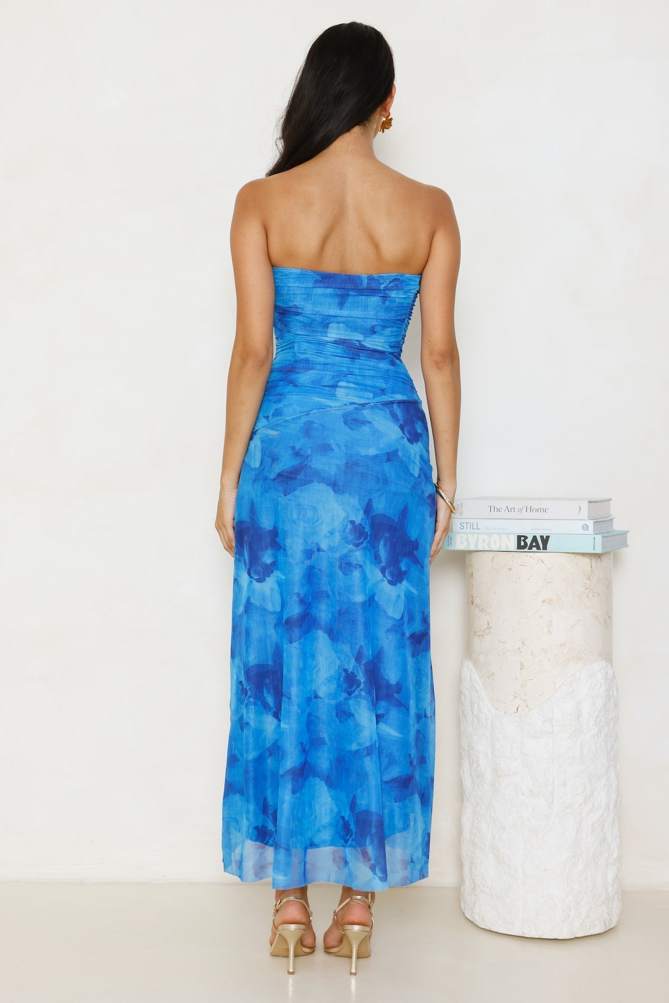 Dollhouse Daze Strapless Mesh Maxi Dress Blue
