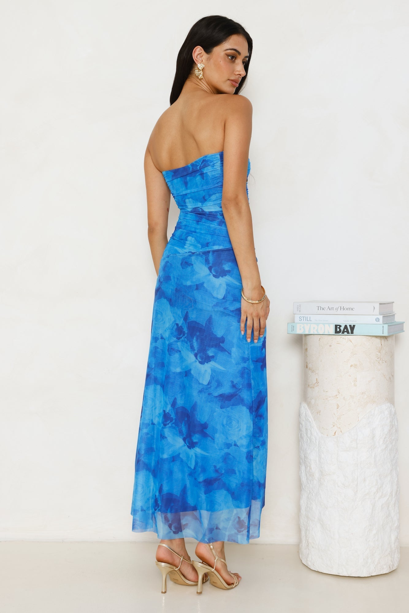 Dollhouse Daze Strapless Mesh Maxi Dress Blue