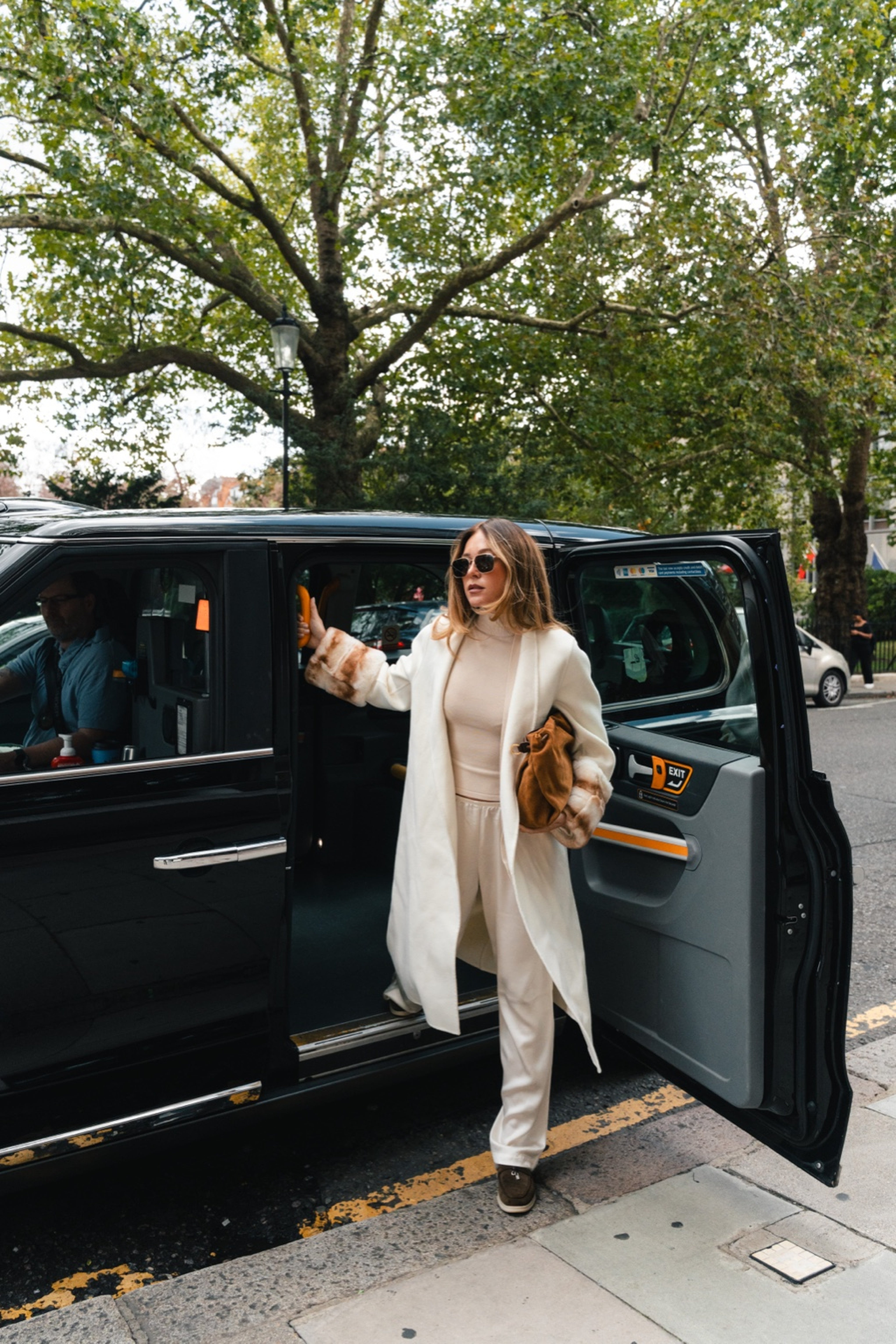 Aurelia Wool Coat with Fur Cuffs – White