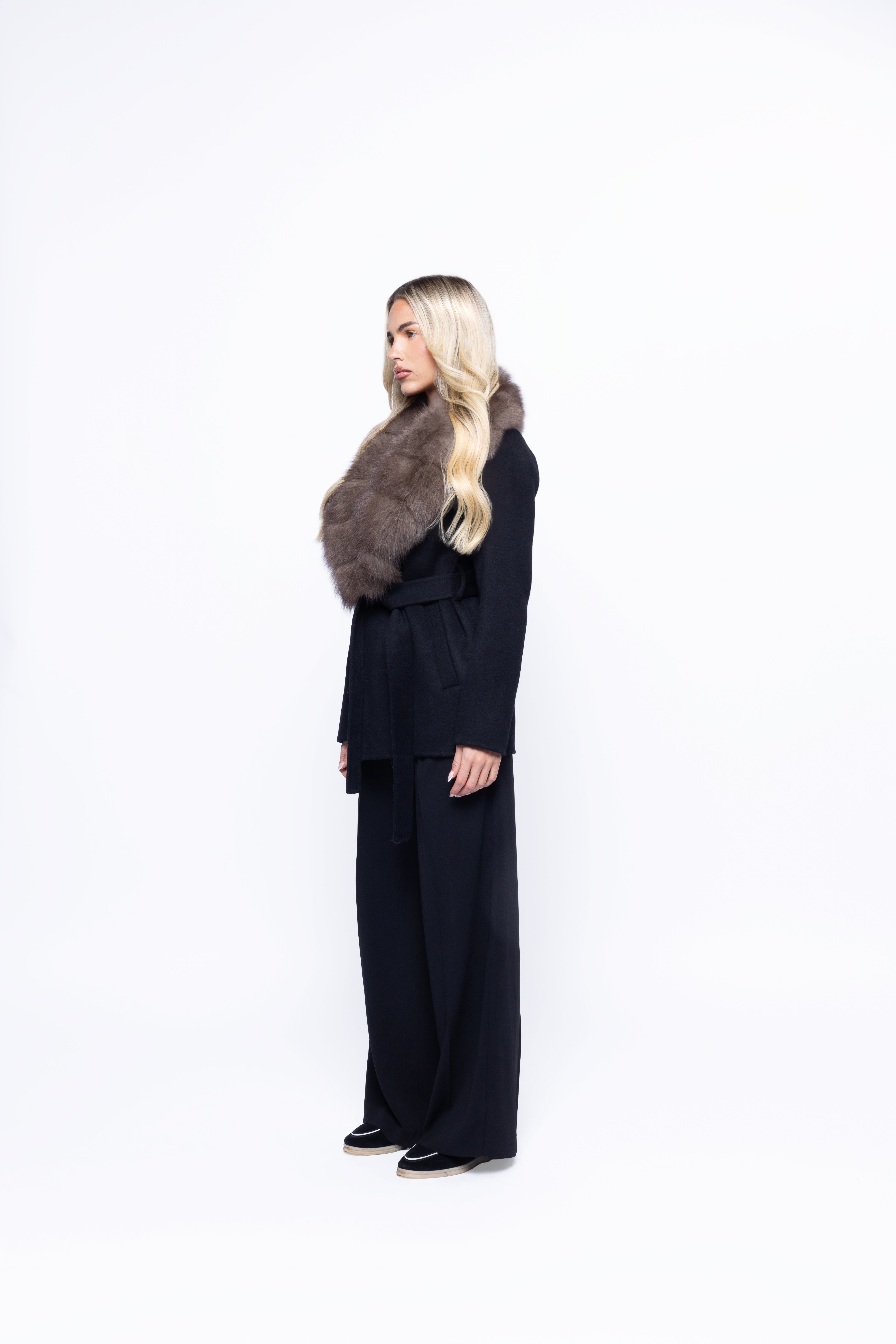 Evelyn Luxe Wool Coat with Fur Collar