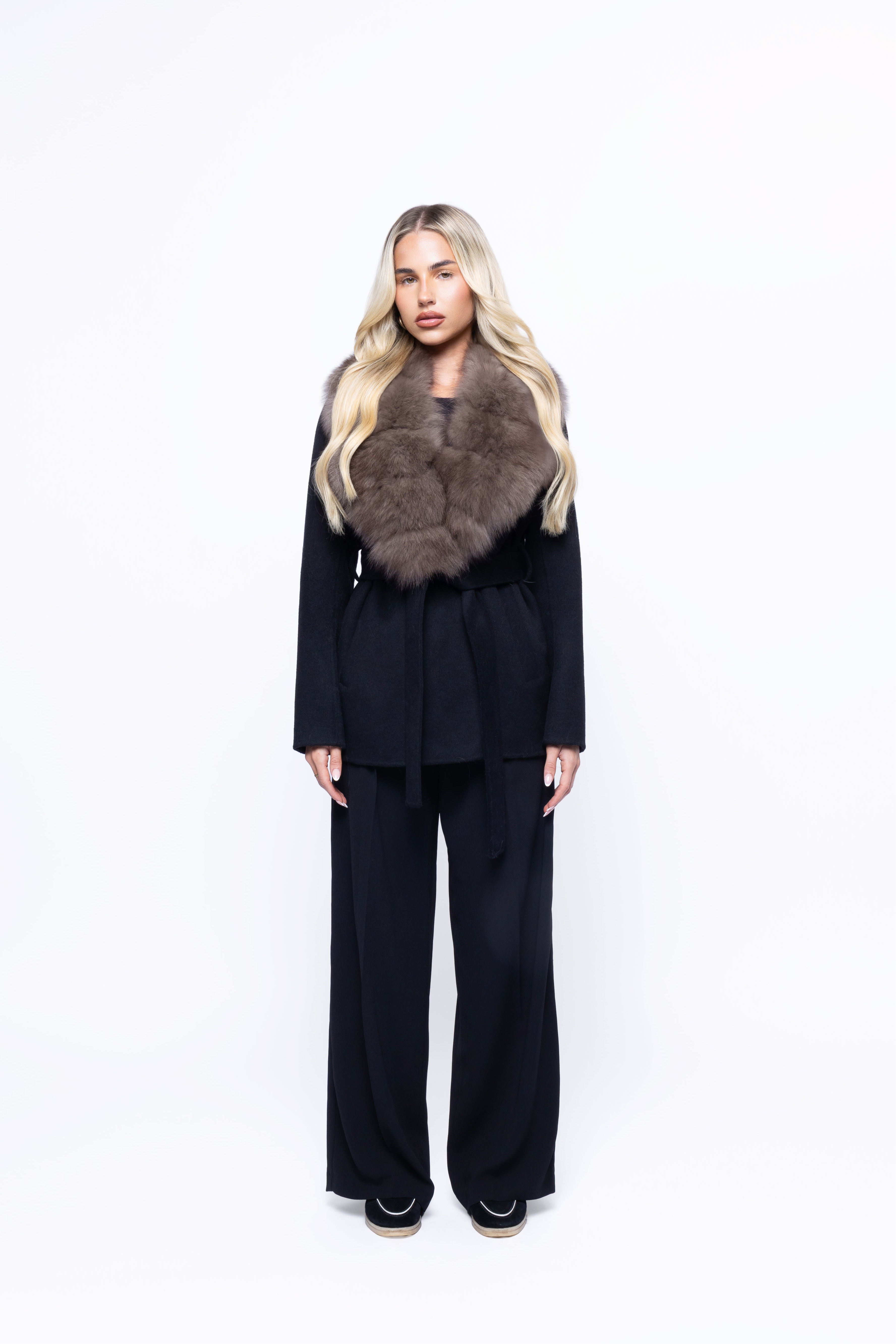 Evelyn Luxe Wool Coat with Fur Collar