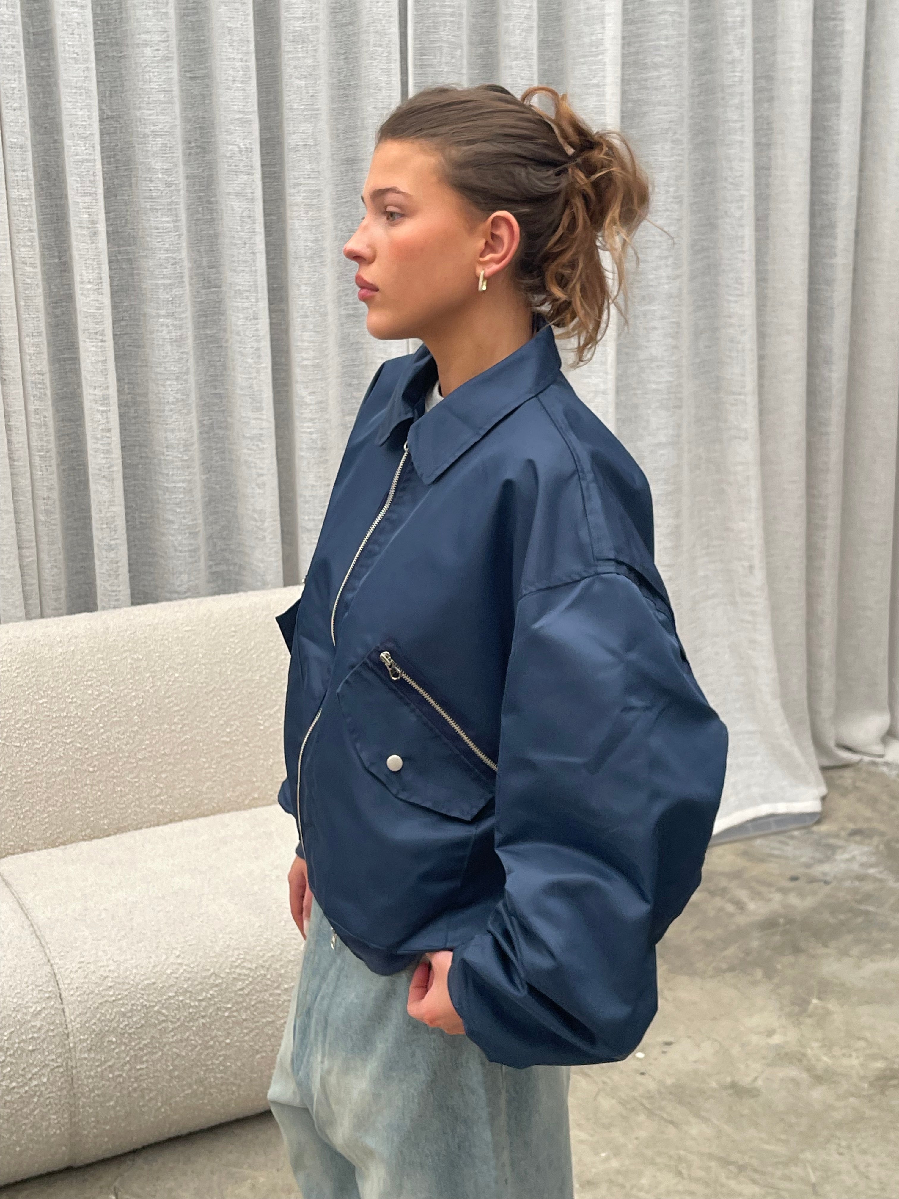 Oversized Zipper Bomber Blue