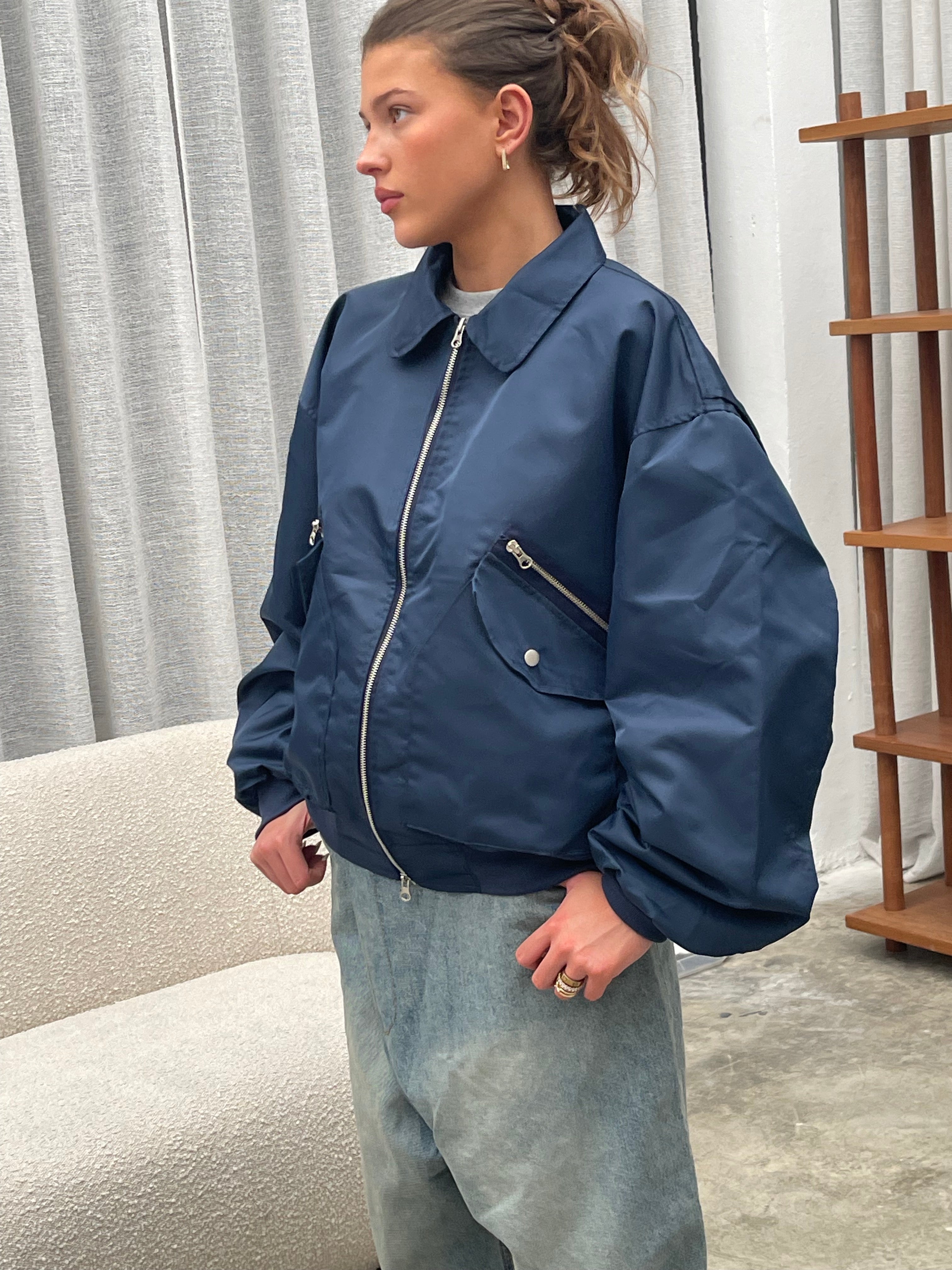 Oversized Zipper Bomber Blue