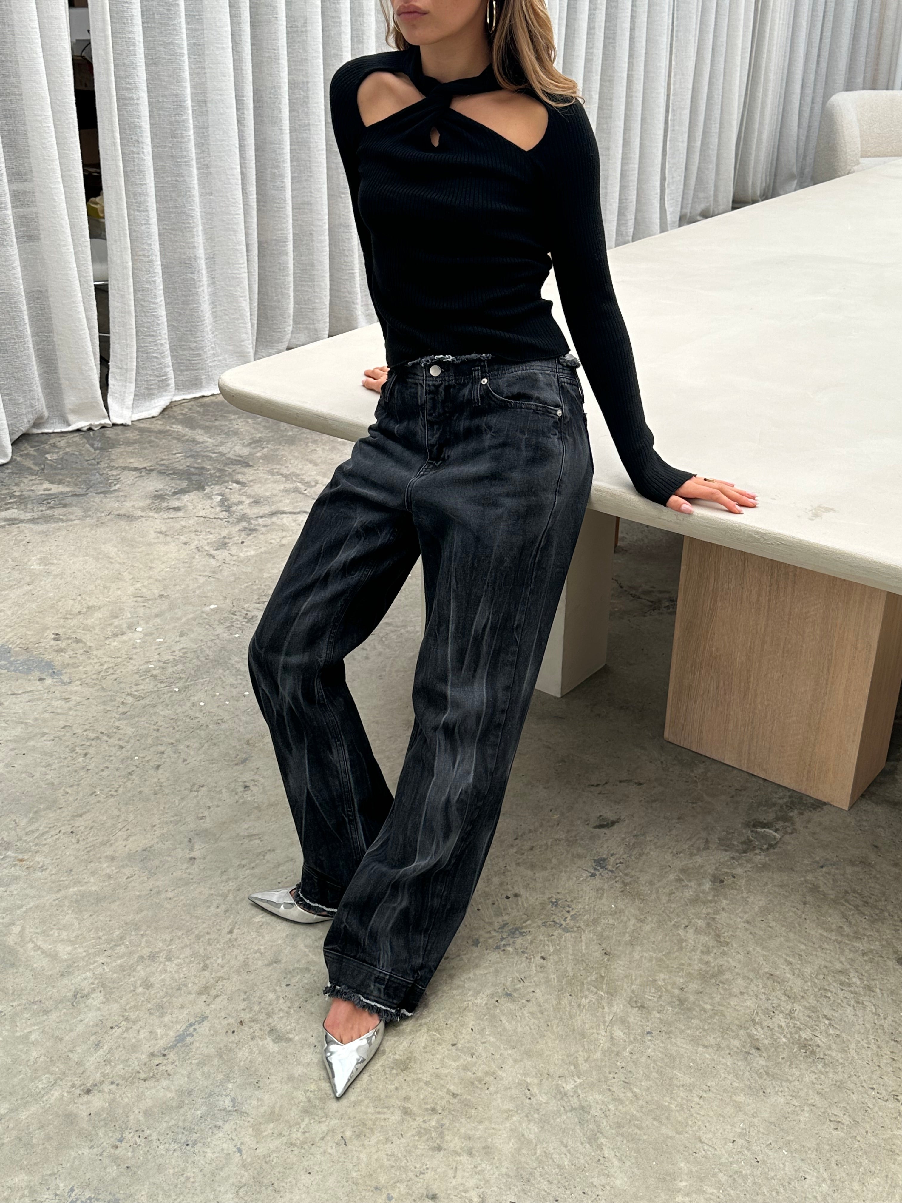 Cut Out Halter Neck Top Black