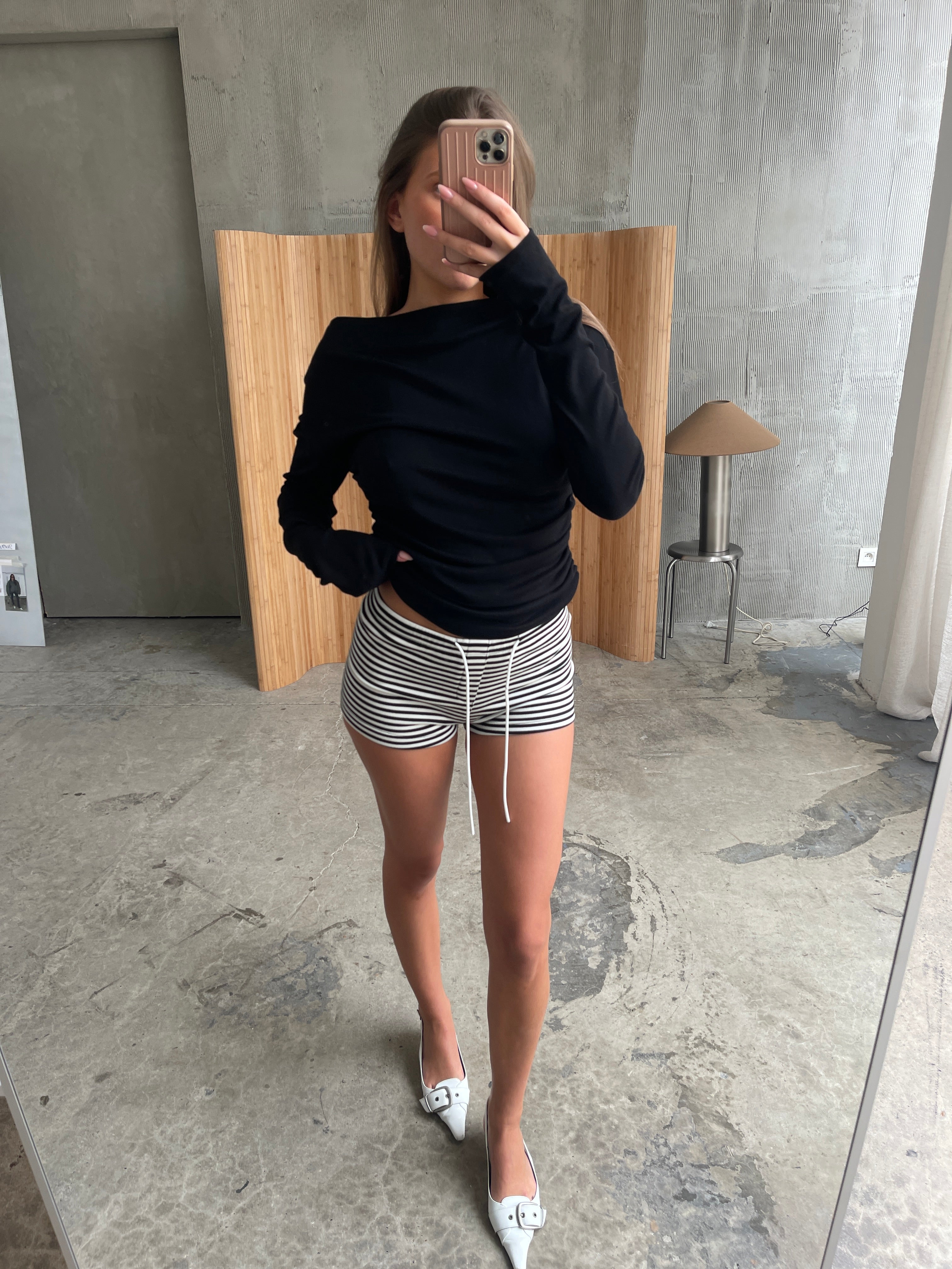 Black And White Striped Mini Shorts