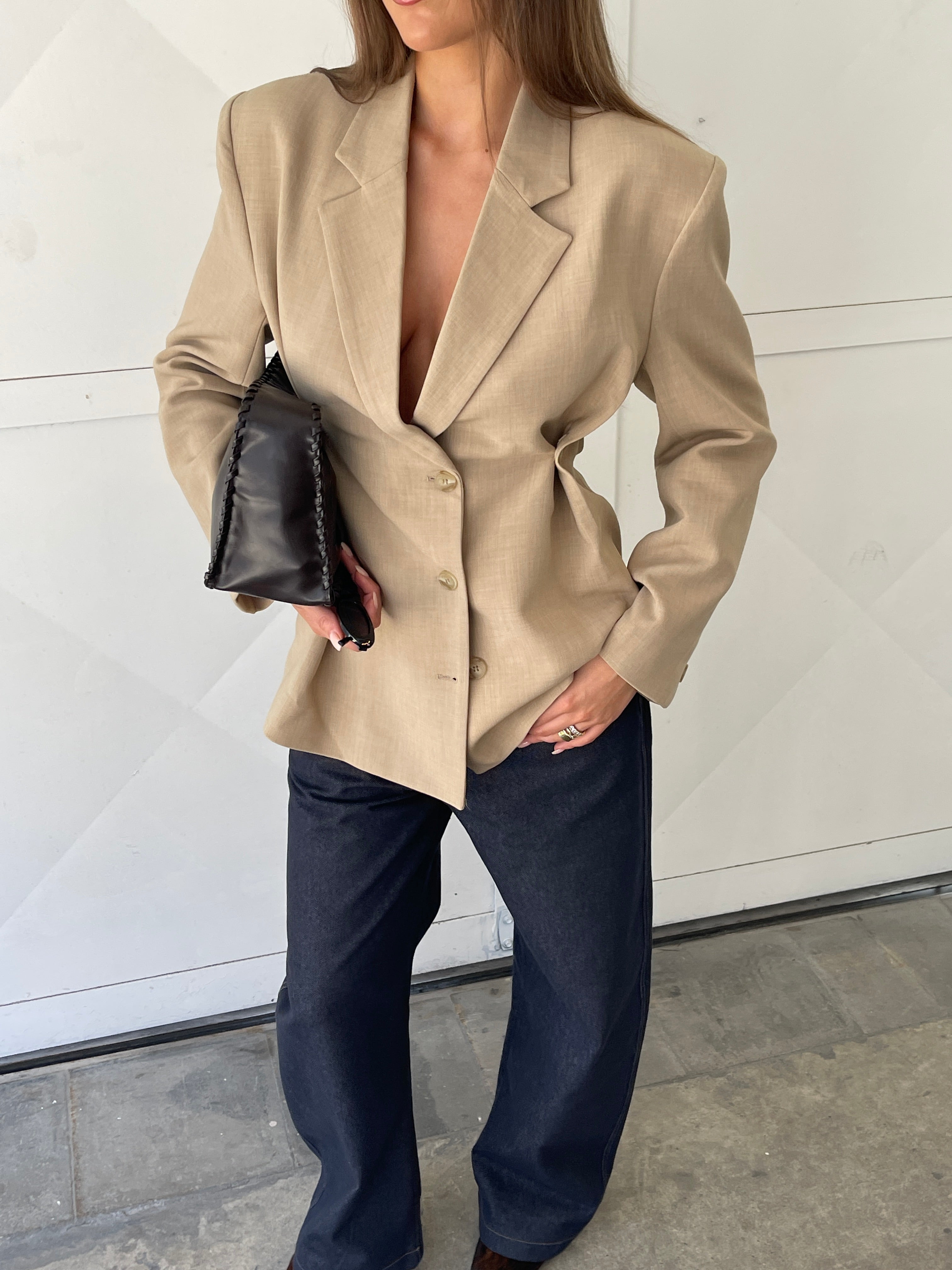 Cinched Waist Blazer Sand