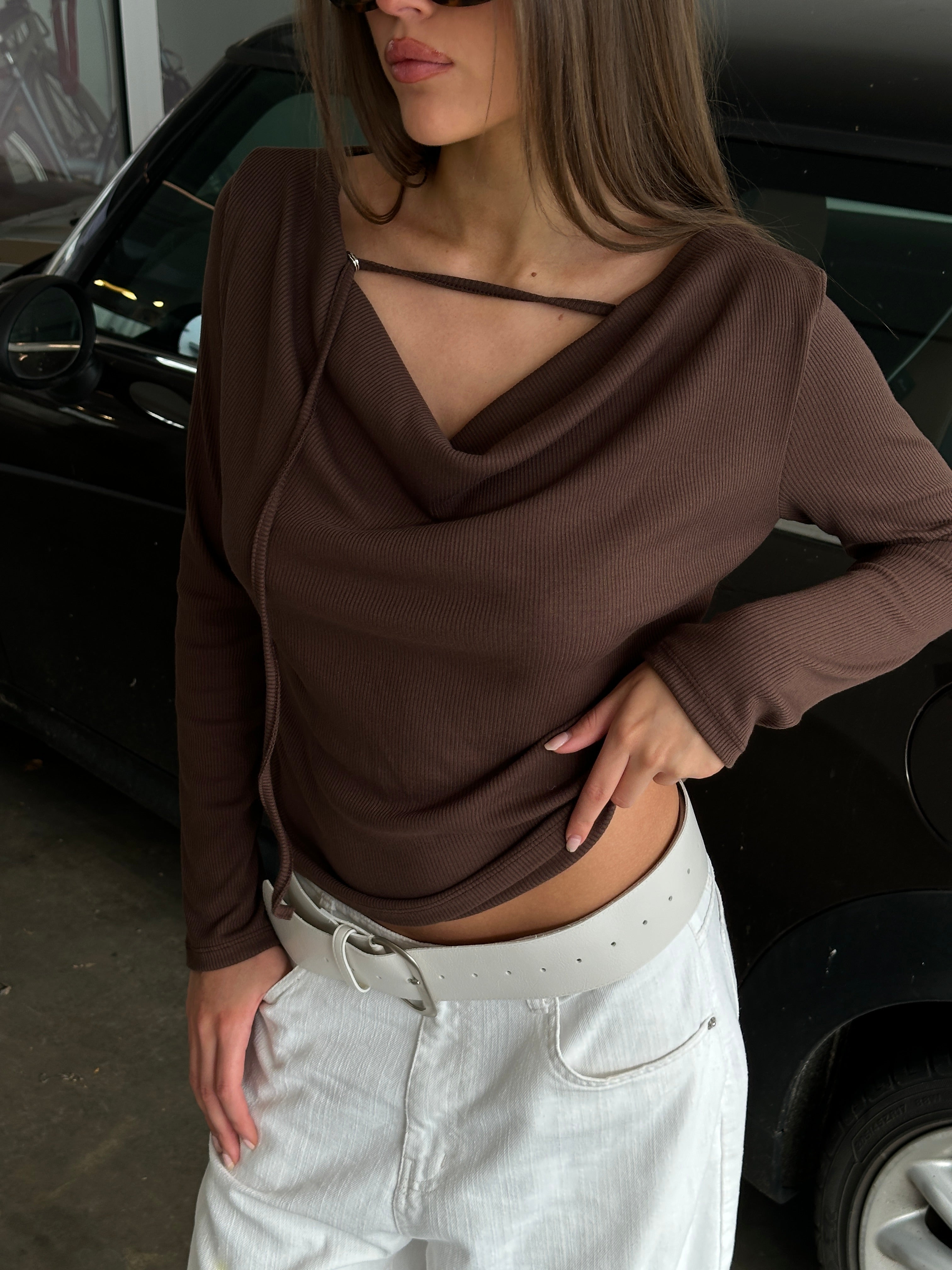 Front Detail Draped Top Brown