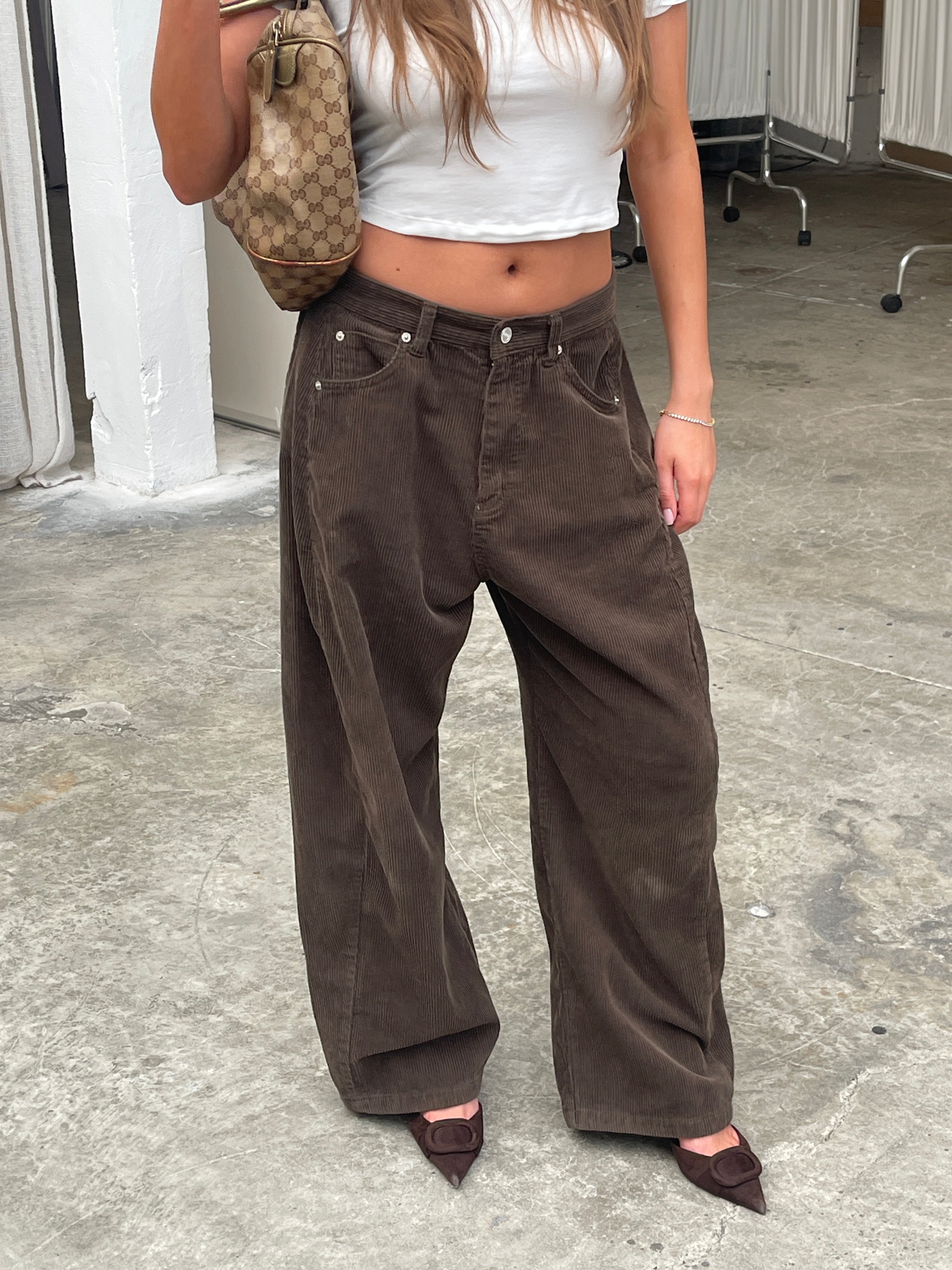 Baggy Wide Leg Corduroy Pants Khaki Brown