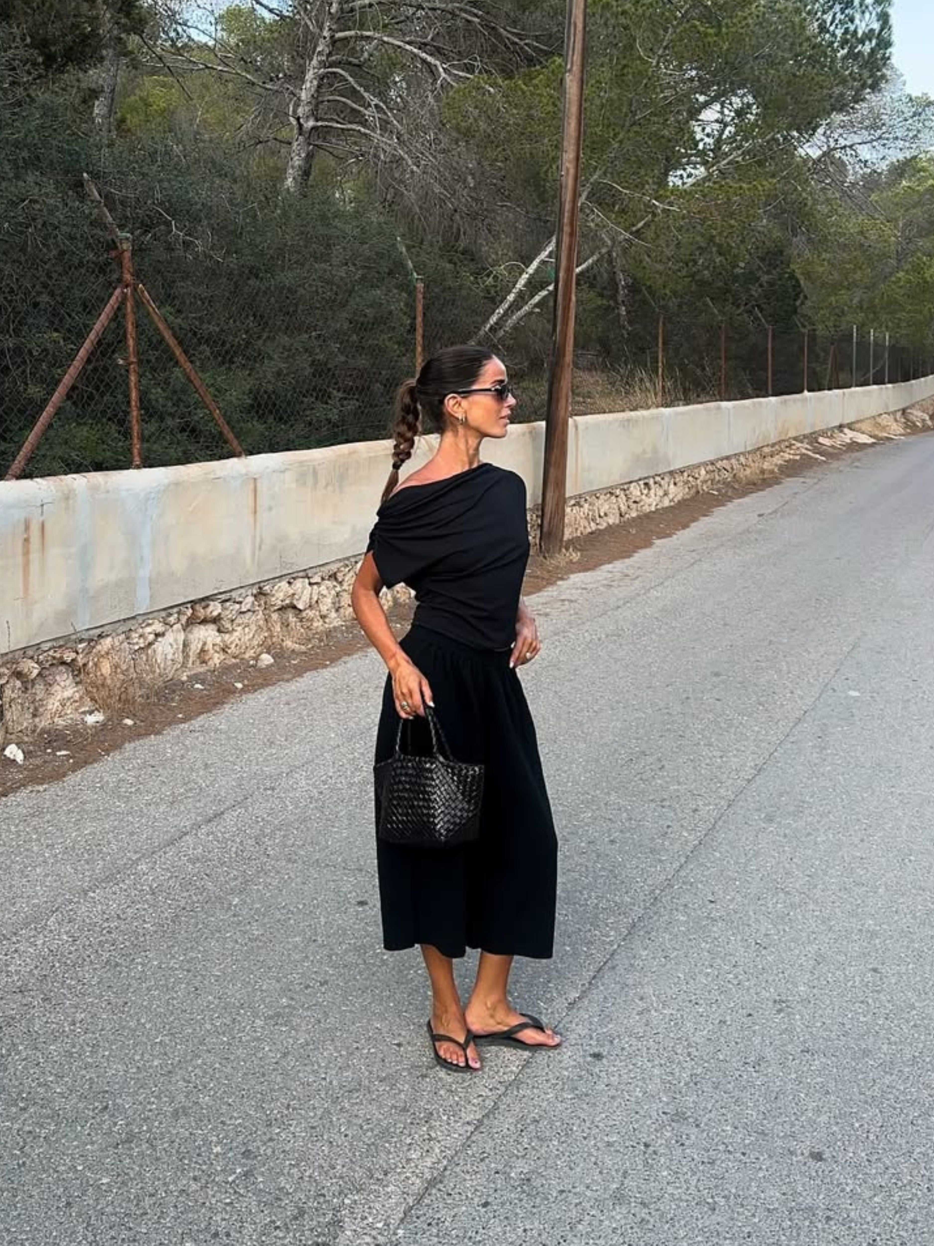 Draped Over Shoulder Top Black