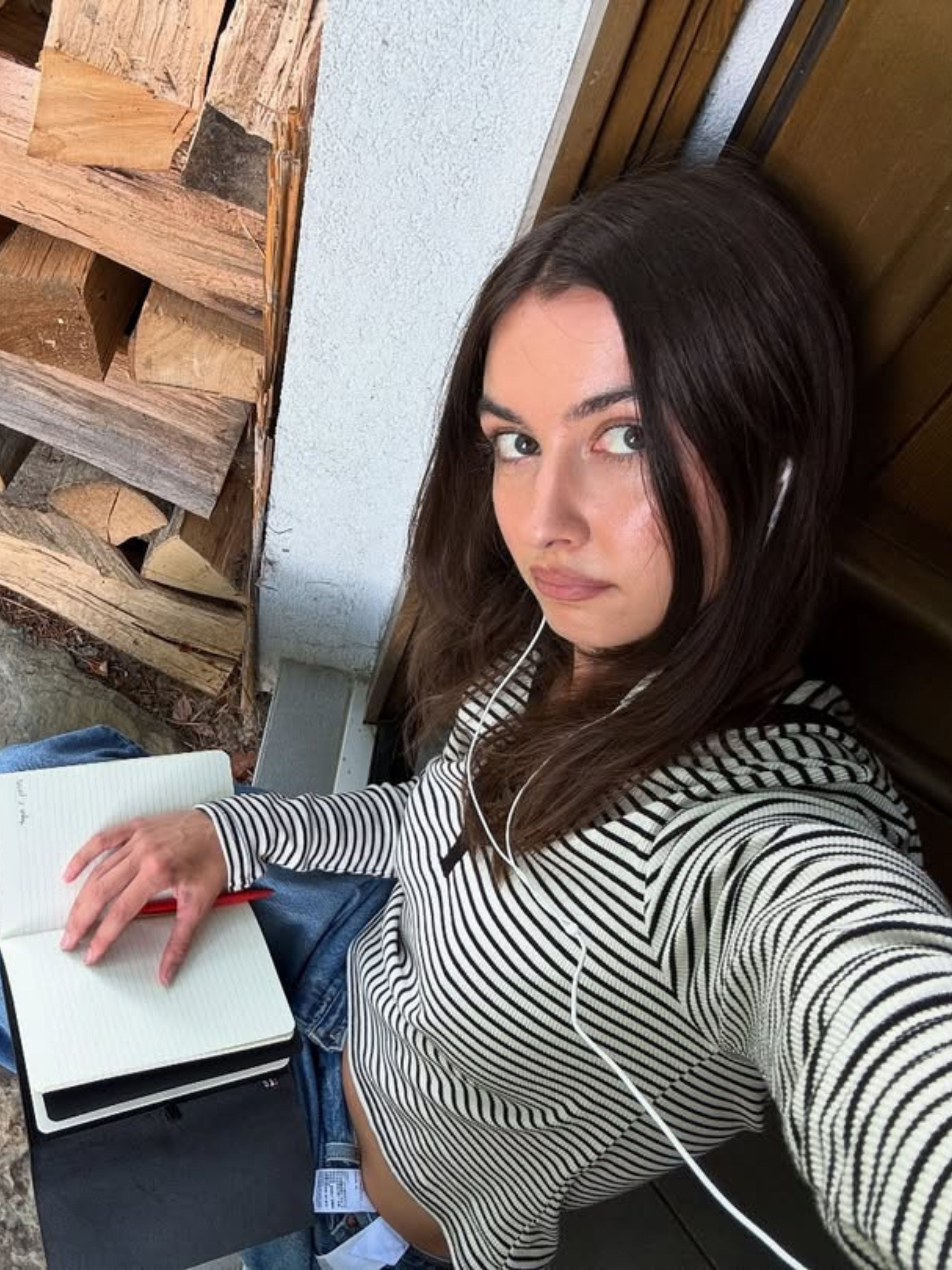 Ribbed Striped Hooded Top