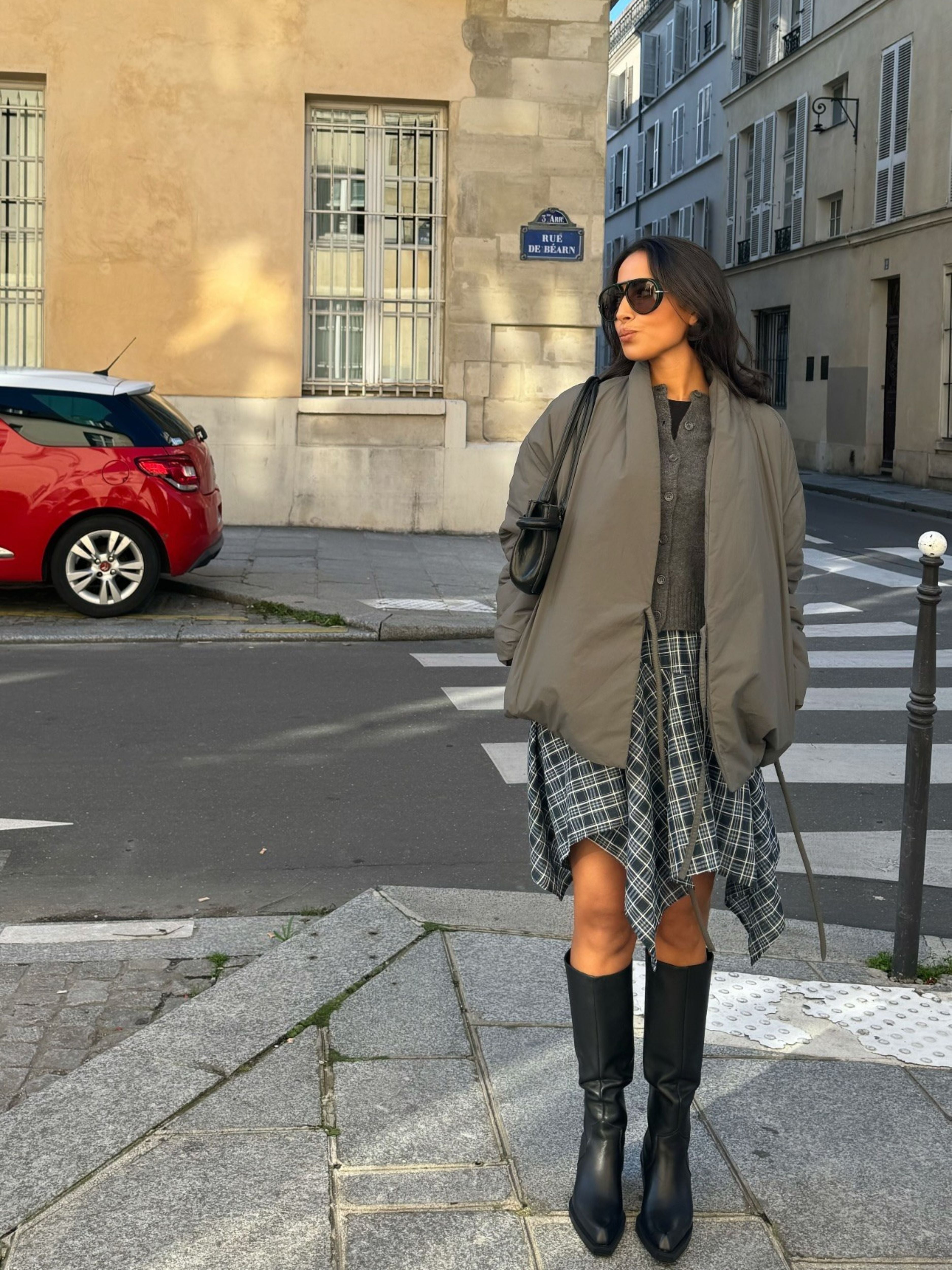 Asymmetric Check Skirt Blue