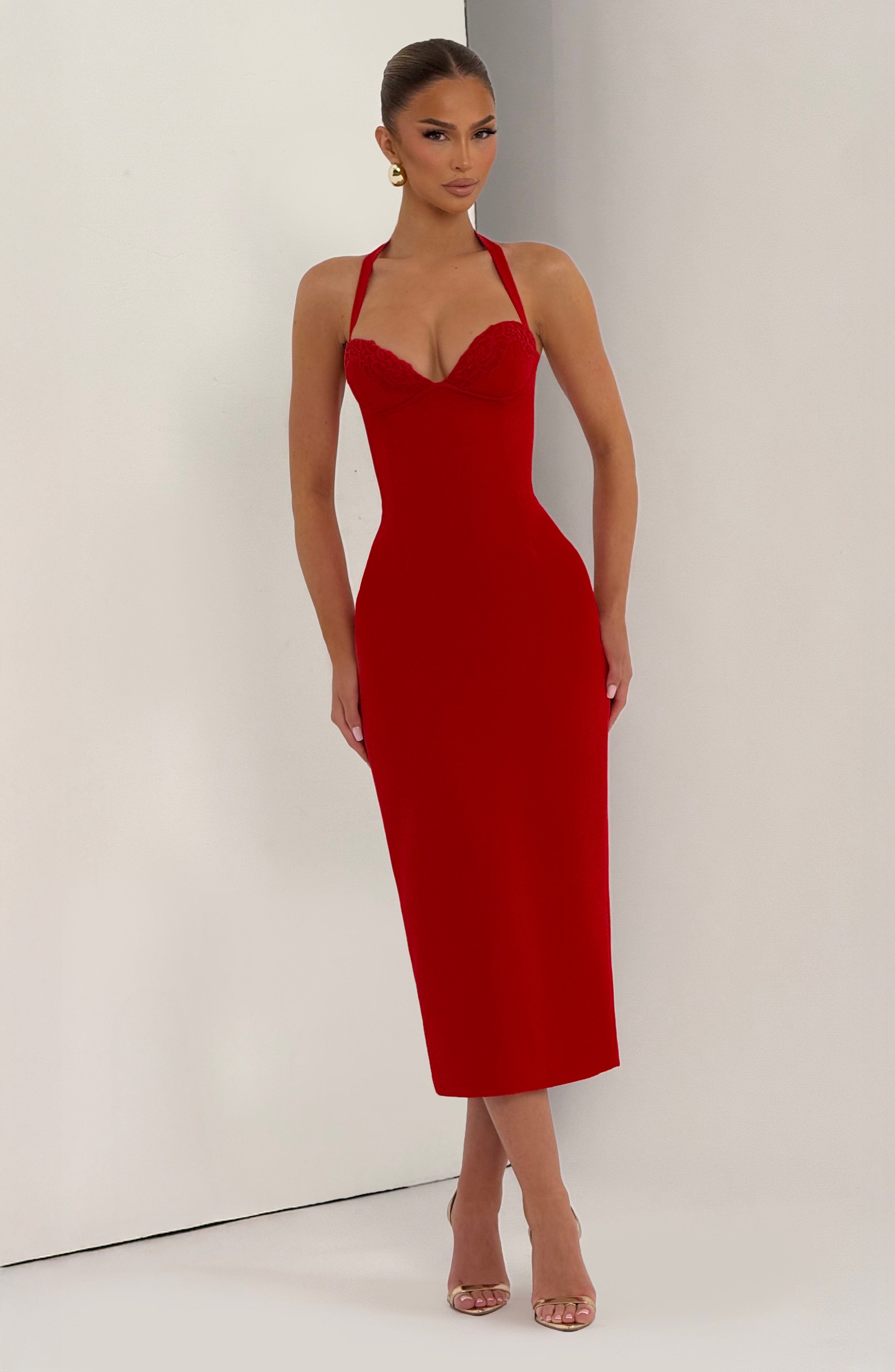 Cassia Midi Dress - Red