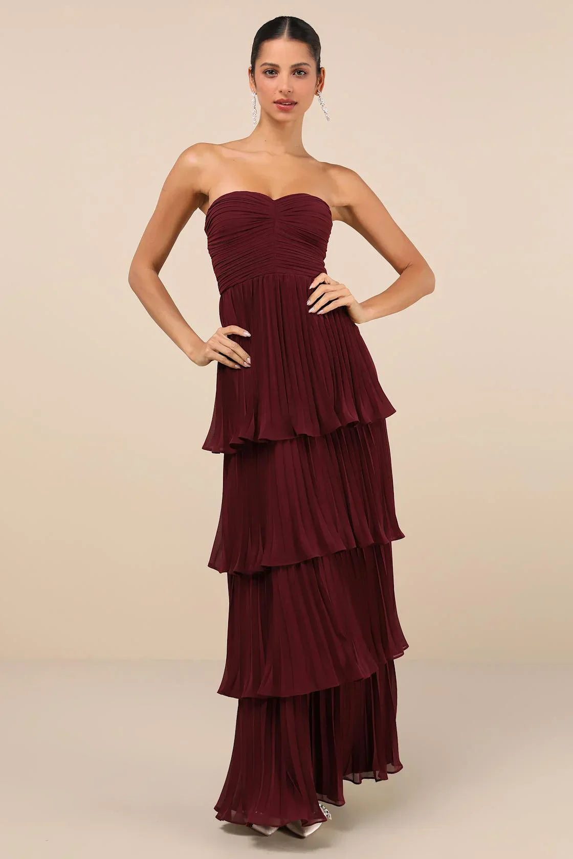 Romance Strapless Pleated Maxi Dress