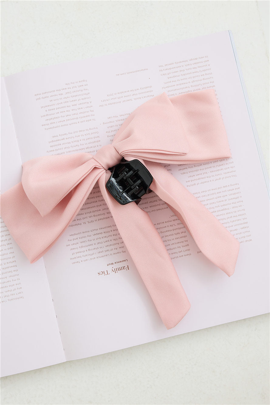 Matte Satin Bow Claw Clip Pink