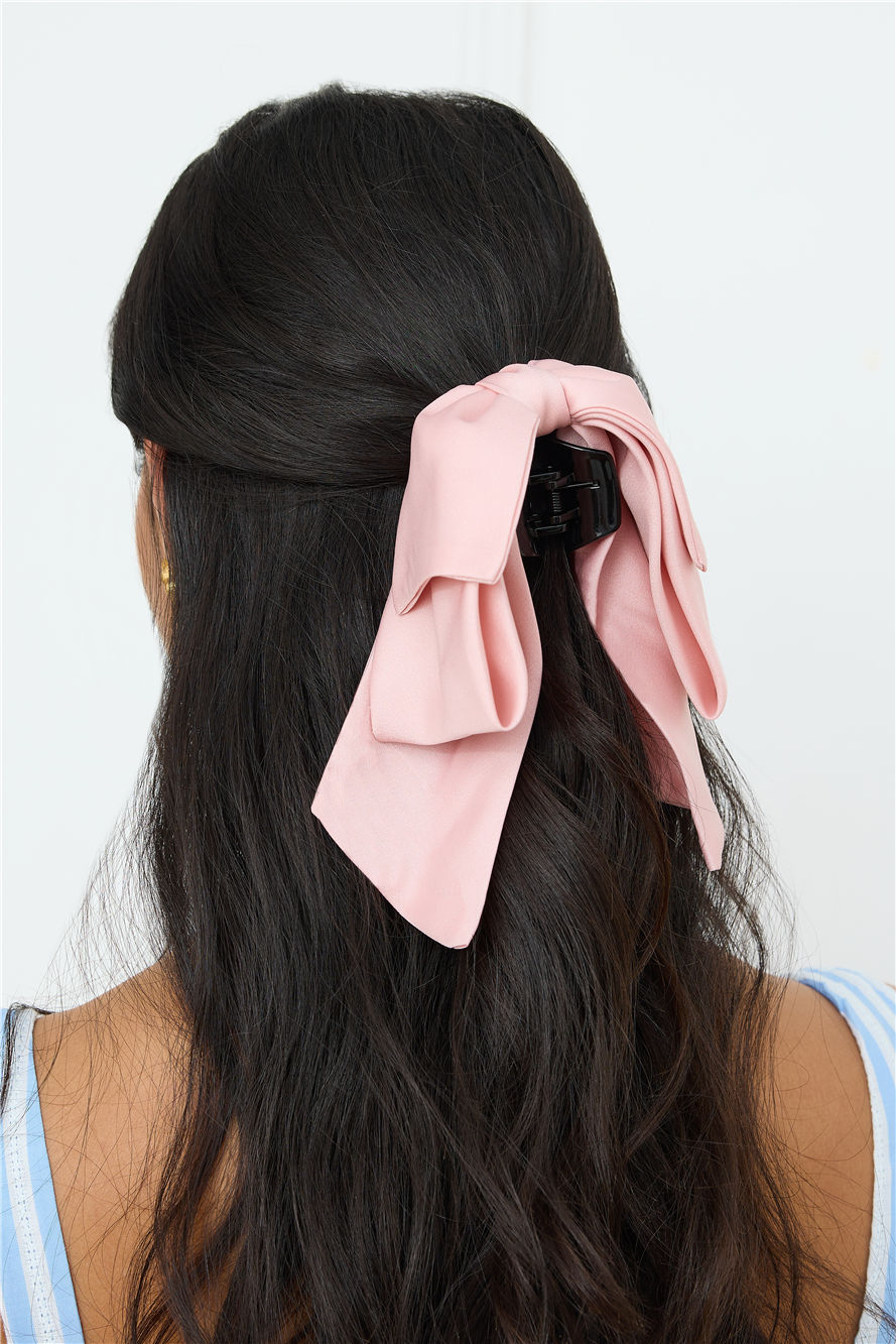 Matte Satin Bow Claw Clip Pink