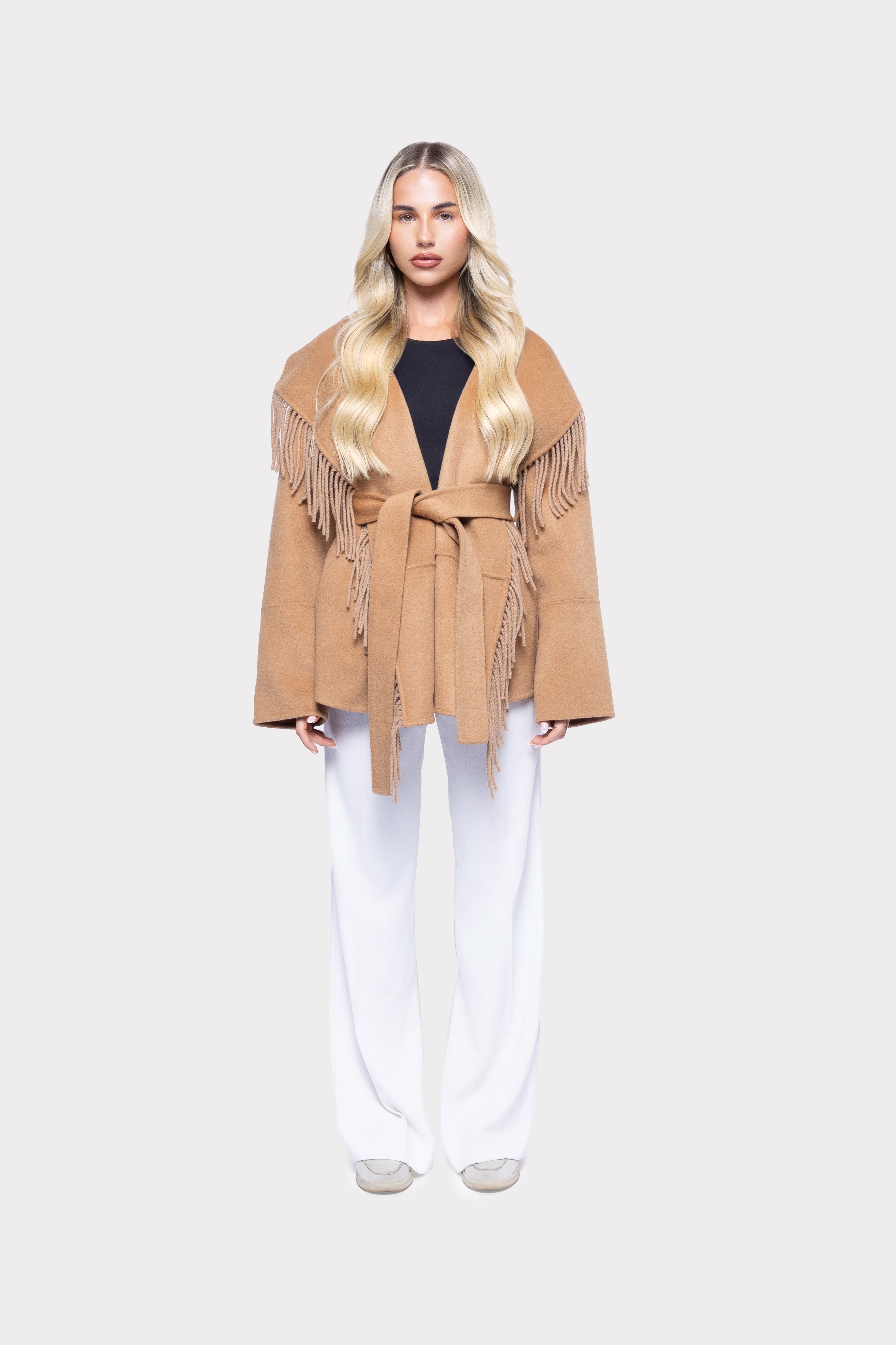 Amara Fringe Wool Wrap Coat