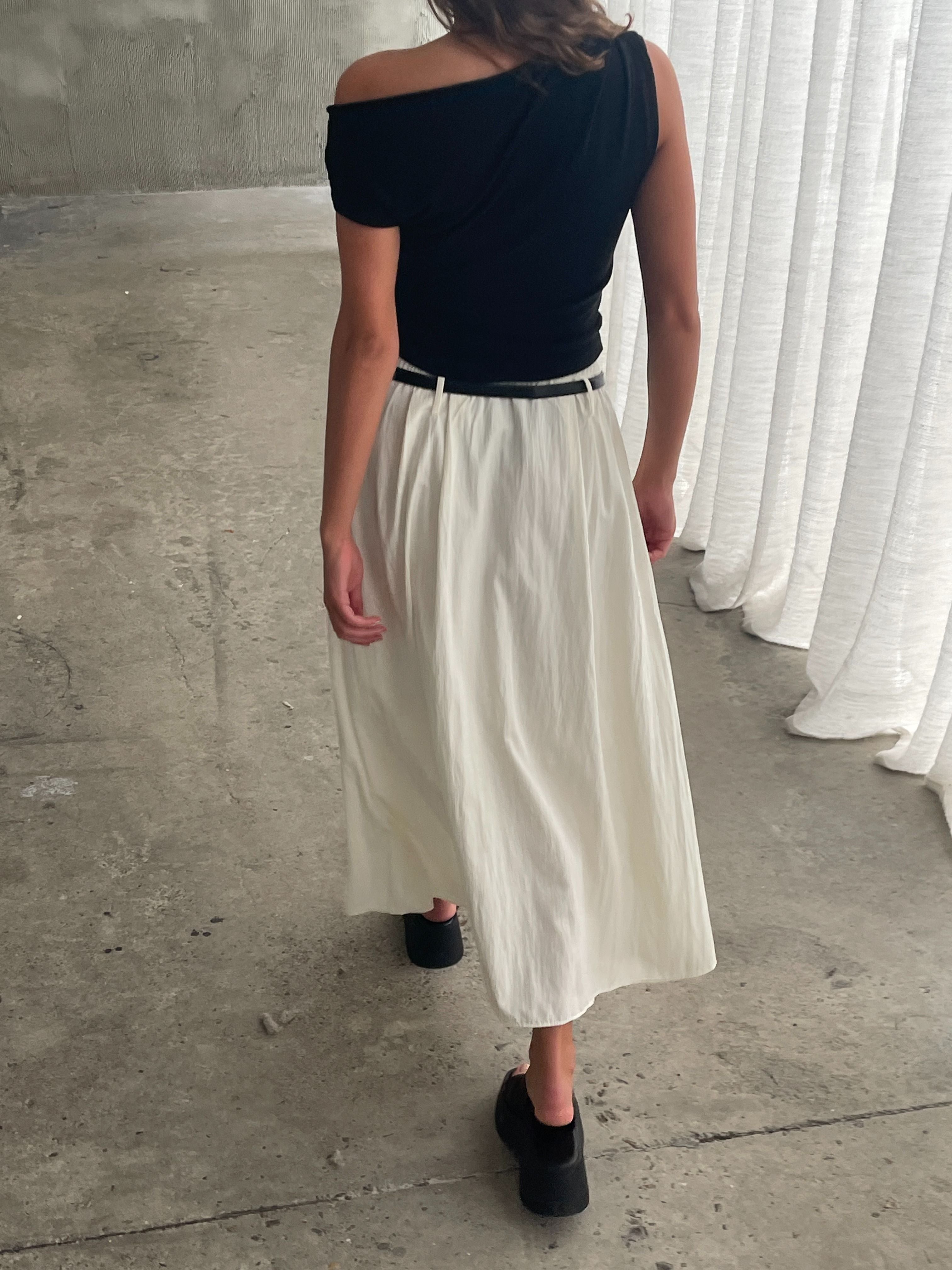 Long Belted Skirt Ivory