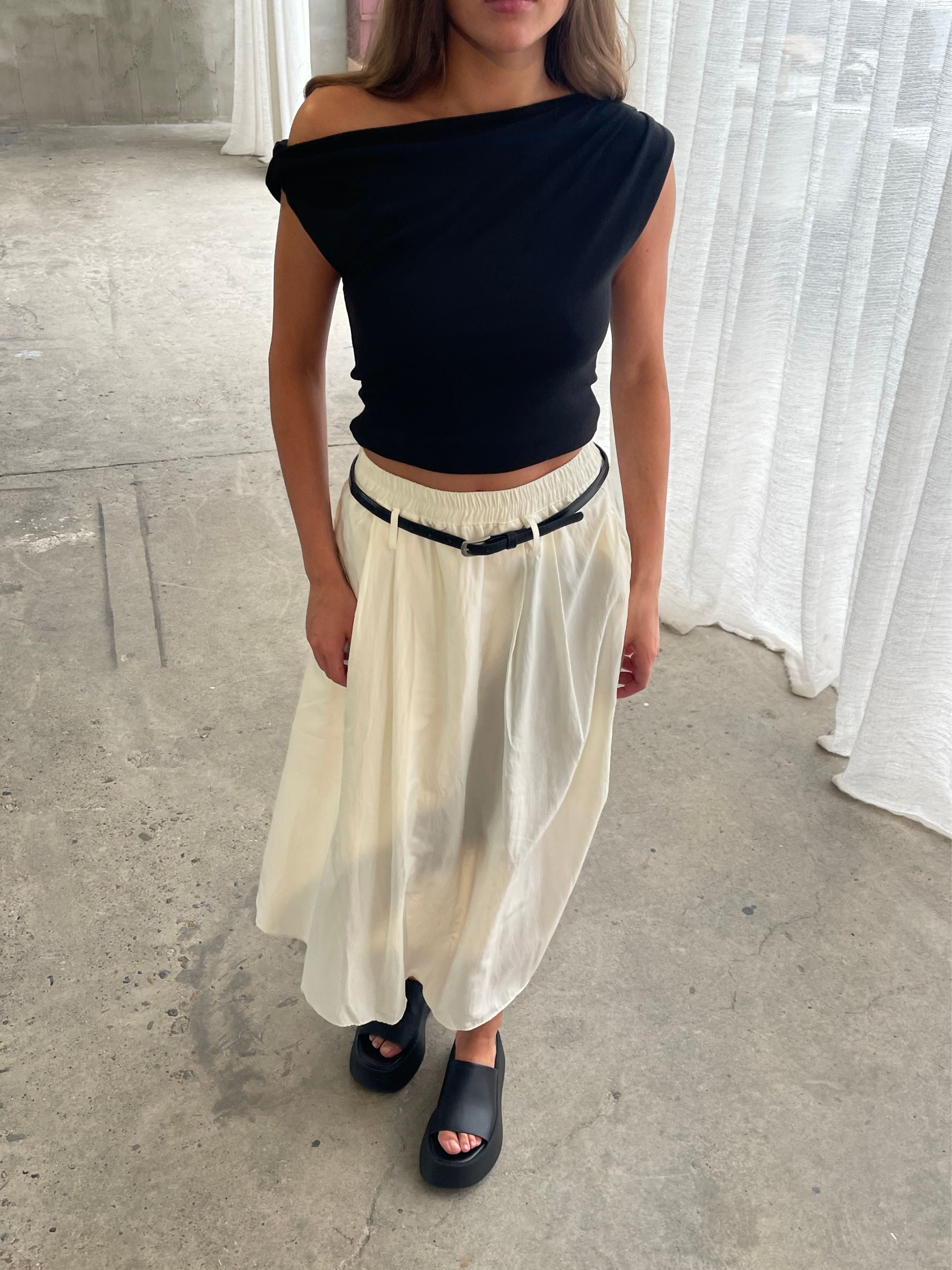 Long Belted Skirt Ivory