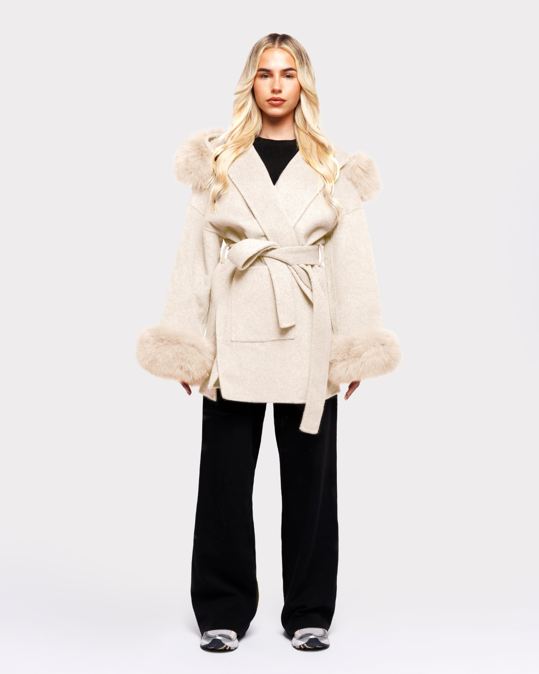 Velvet Hooded Coat - White