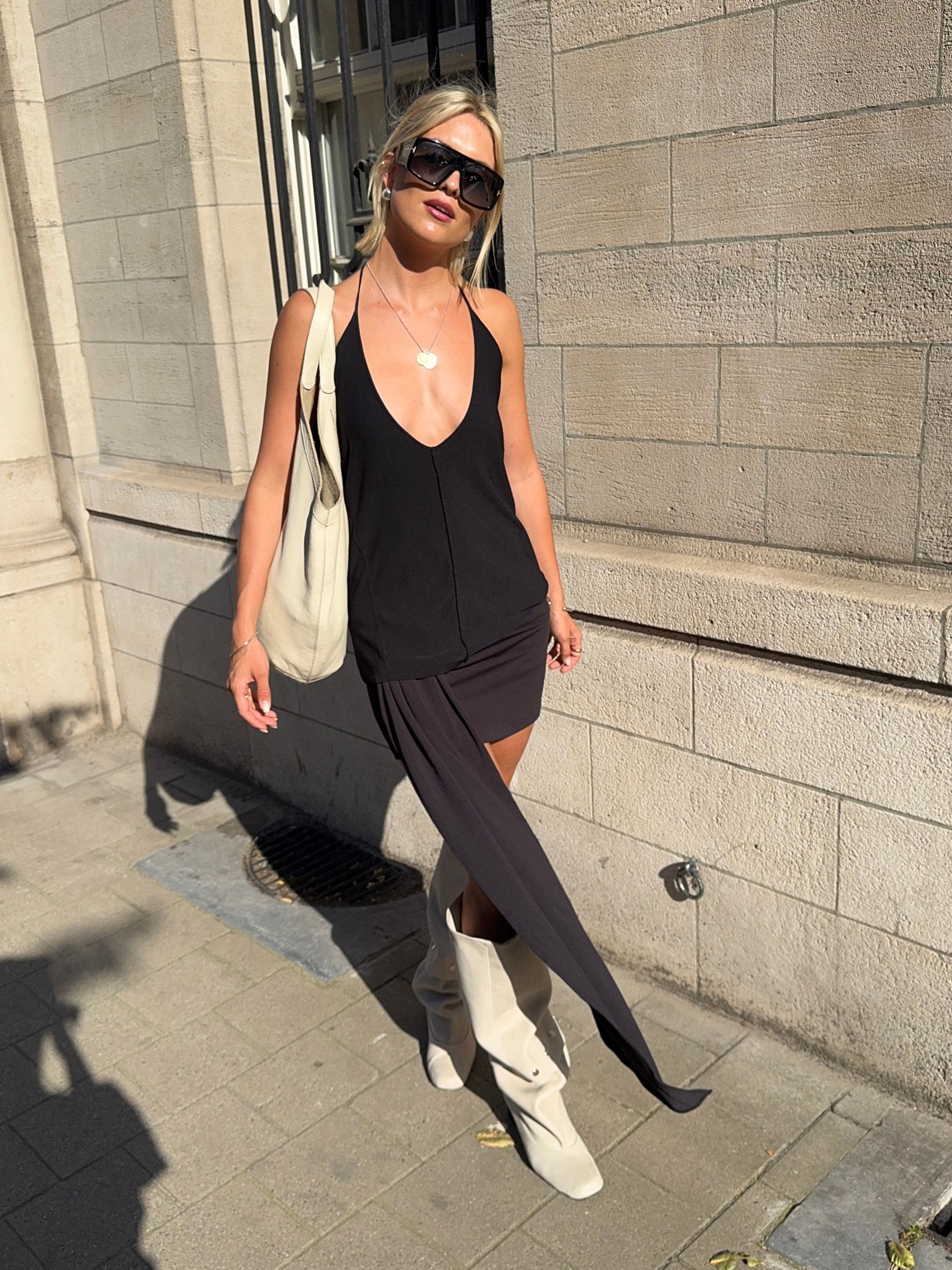 Draped Belted Mini Skirt Black