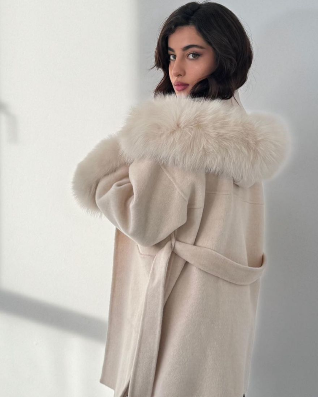 Velvet Hooded Coat - White