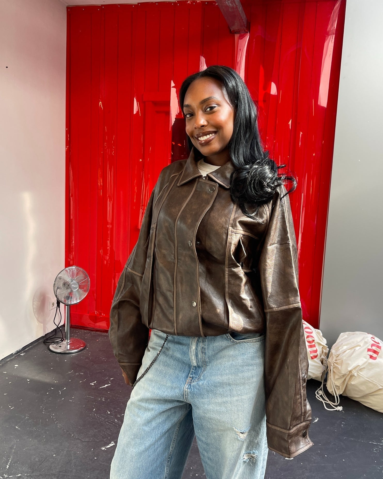 Contrast Stitch Buttoned Jacket Brown