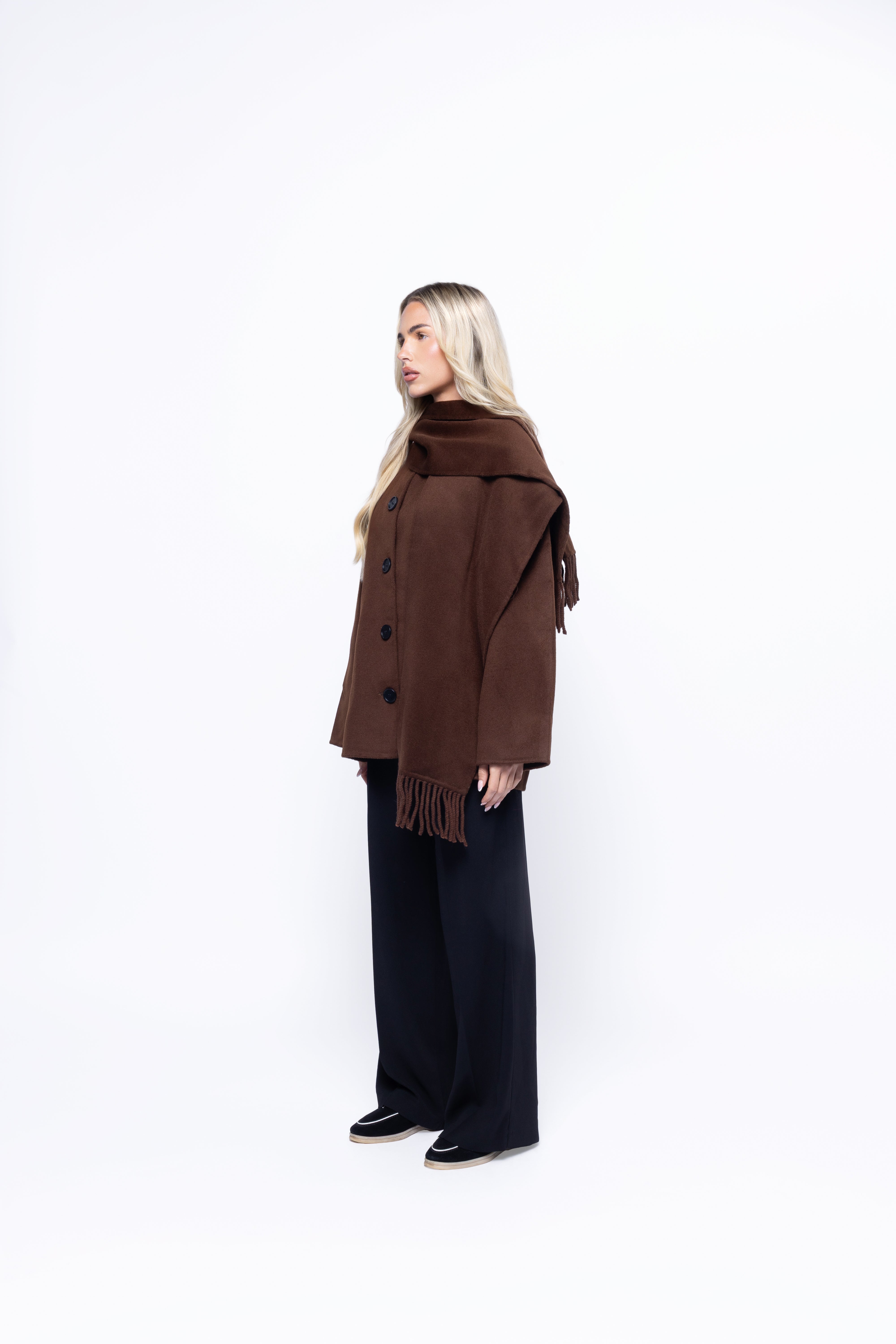 Siena Wool Coat with Scarf Brown