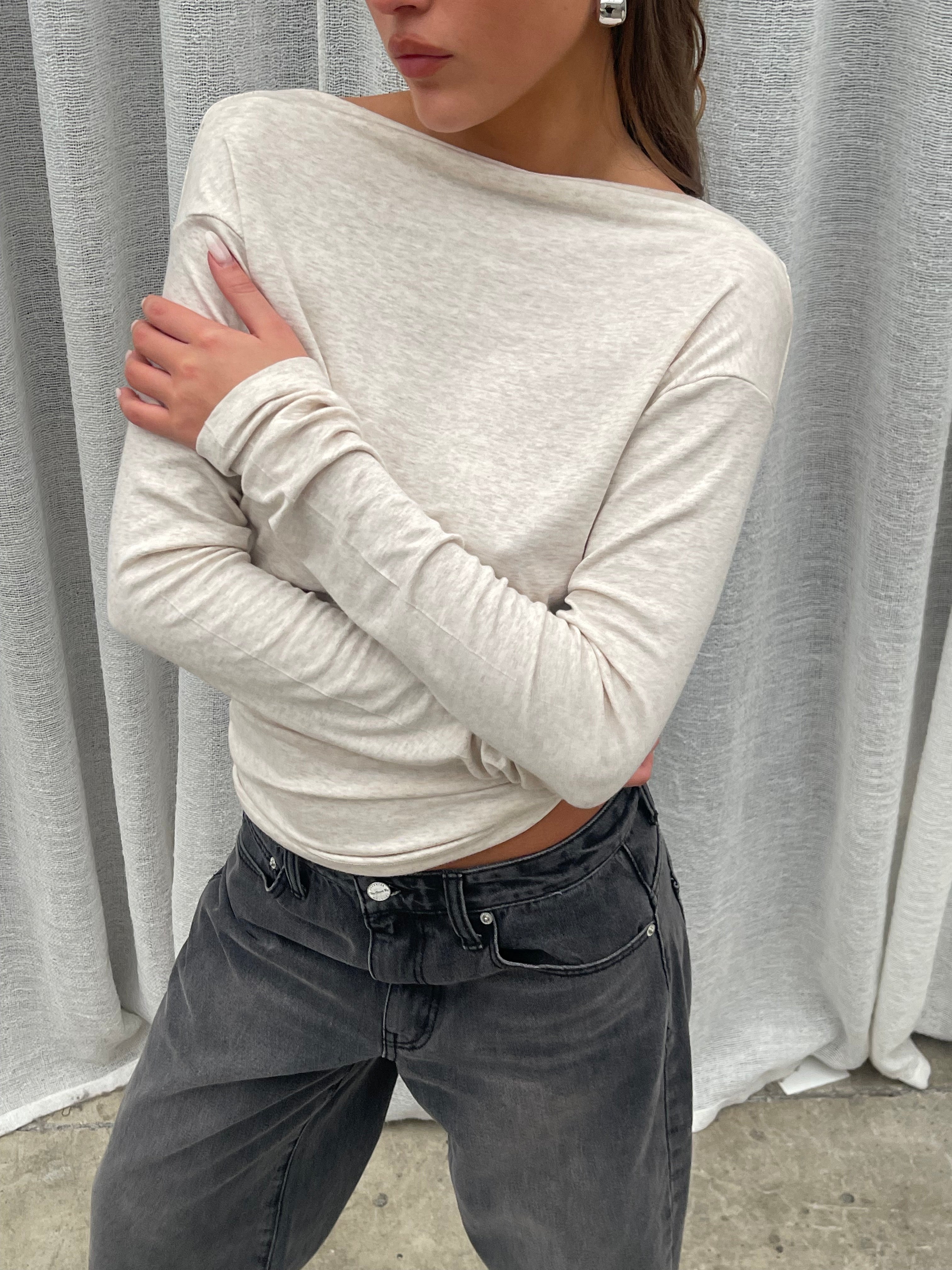 Draped Back Top Oatmeal