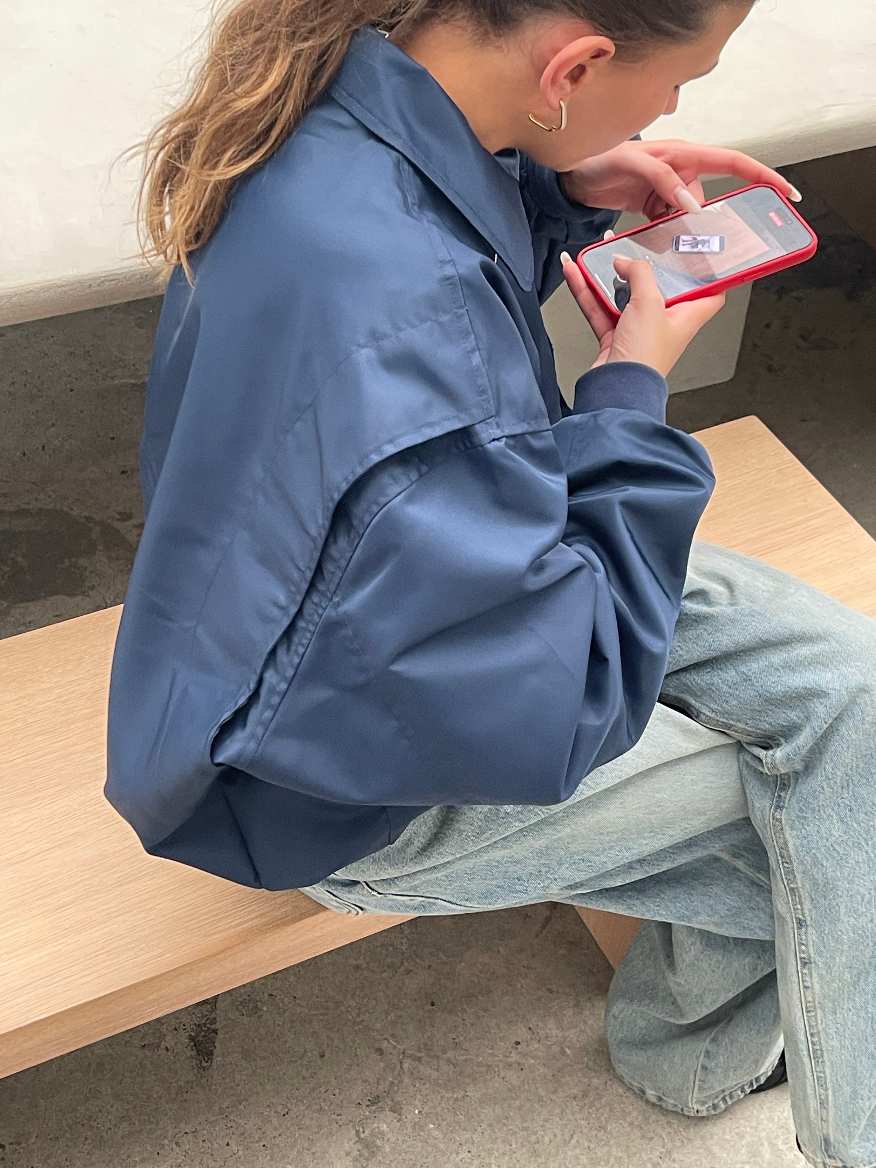 Oversized Zipper Bomber Blue