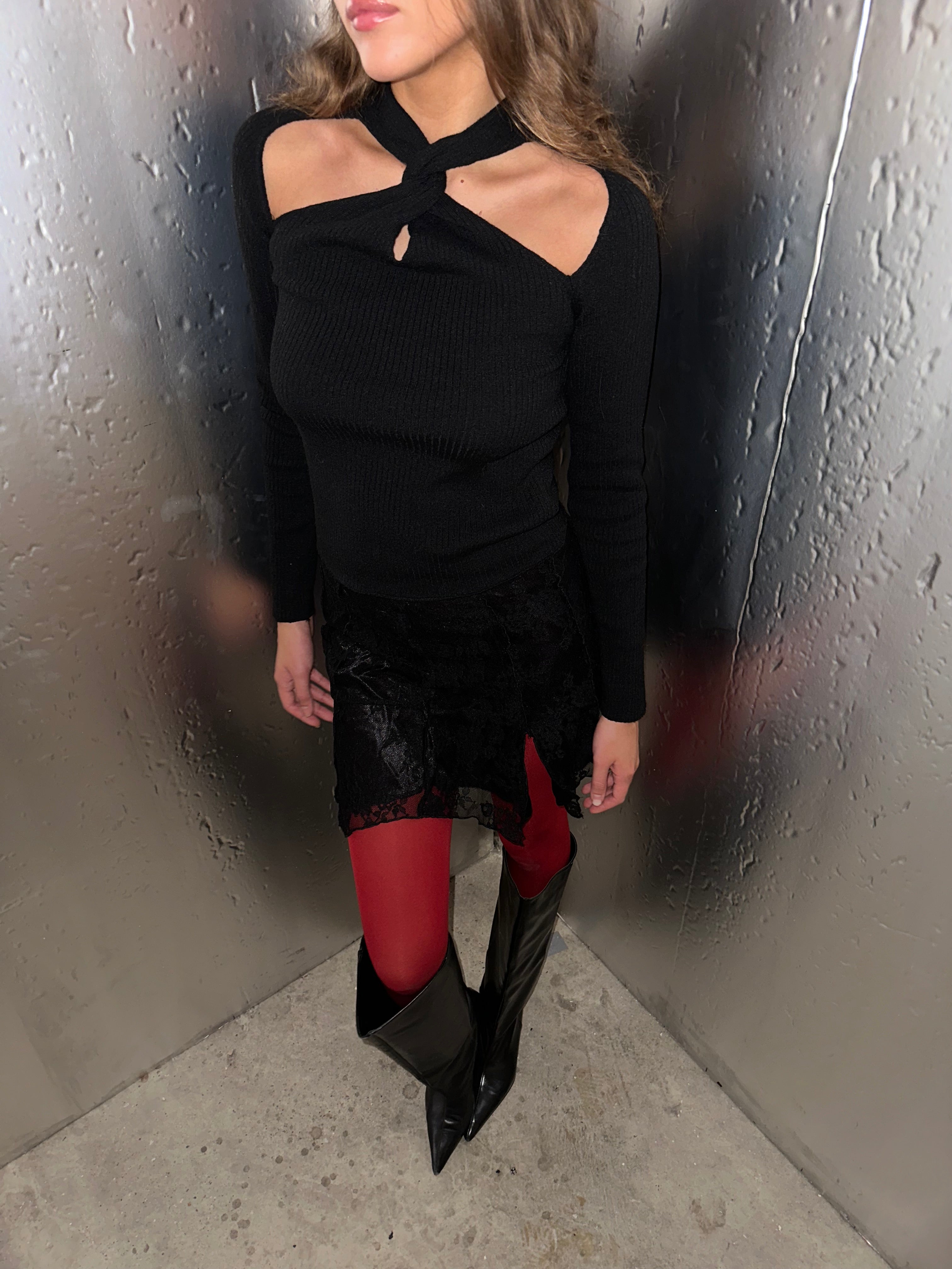 Cut Out Halter Neck Top Black