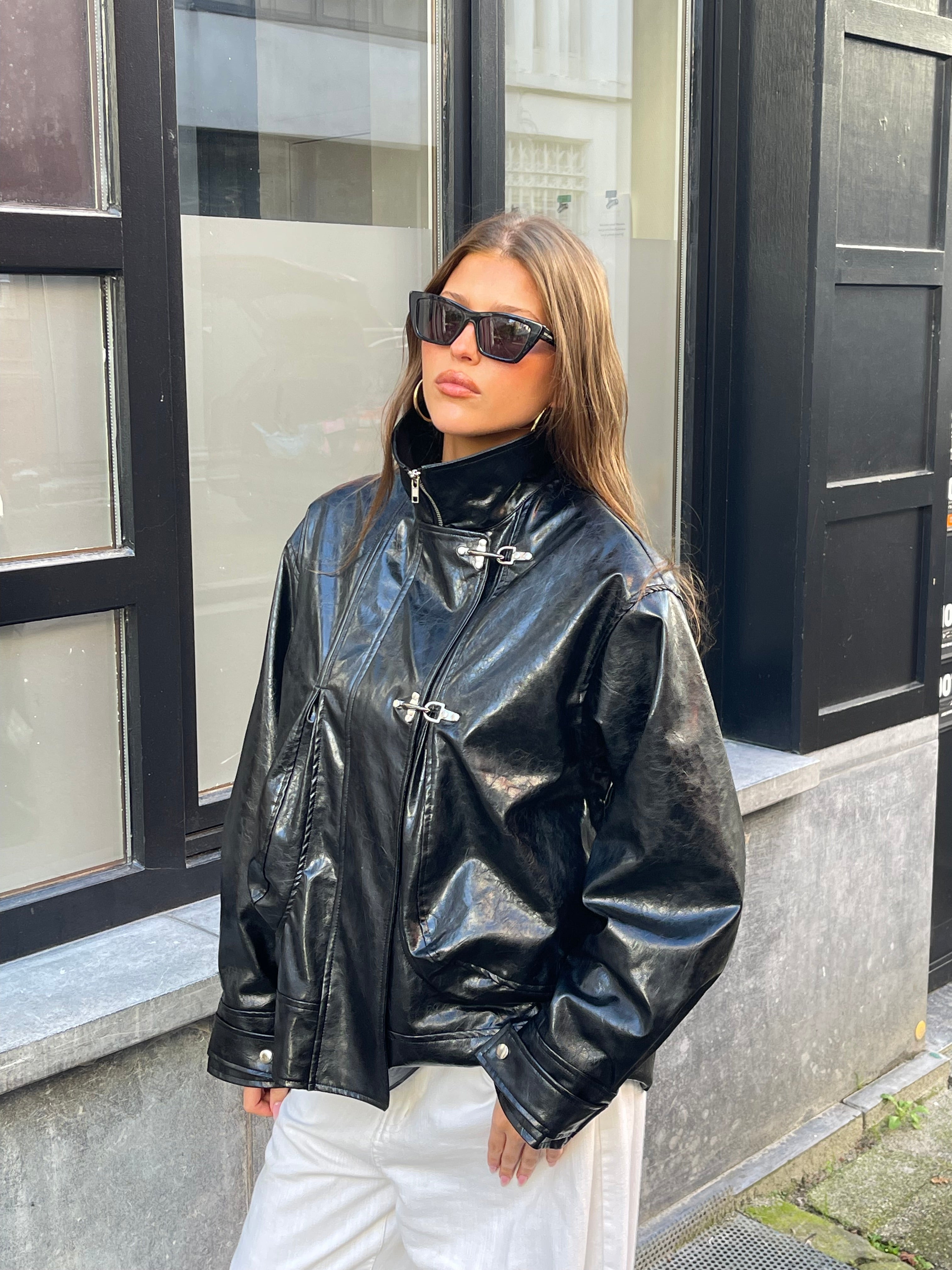 Hook Closure Patent Jacket Black