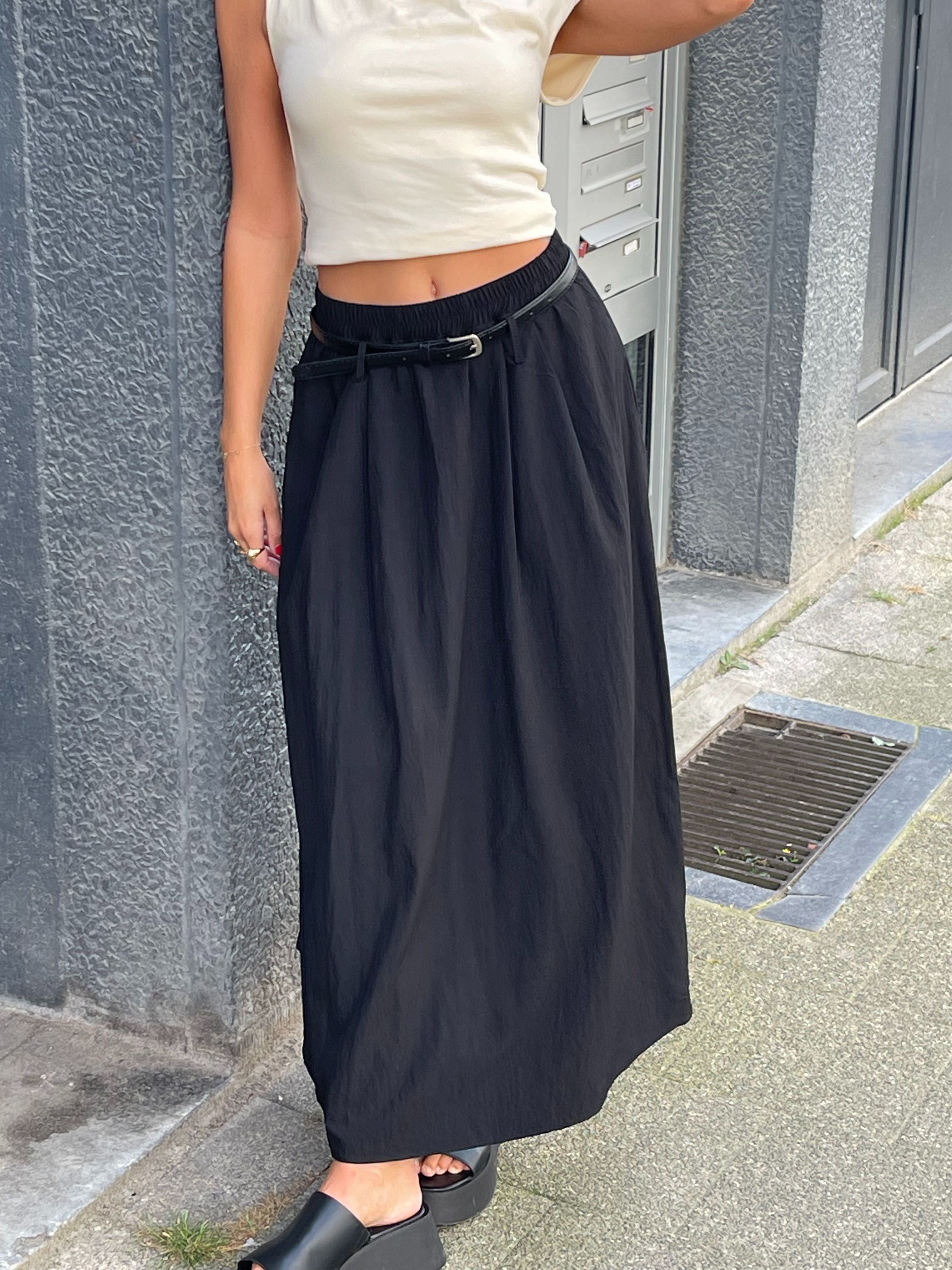 Long Belted Skirt Black