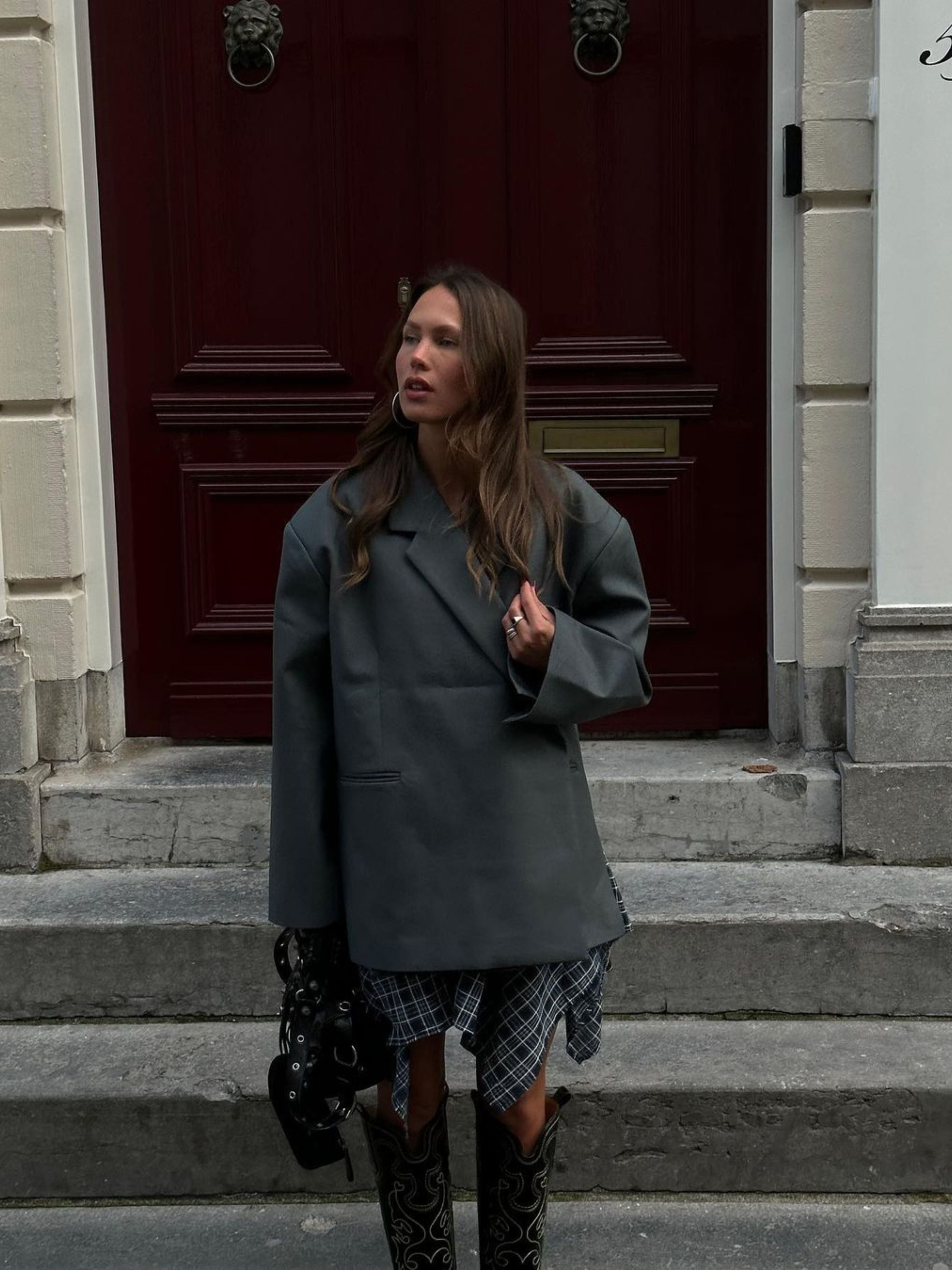 Asymmetric Check Skirt Blue