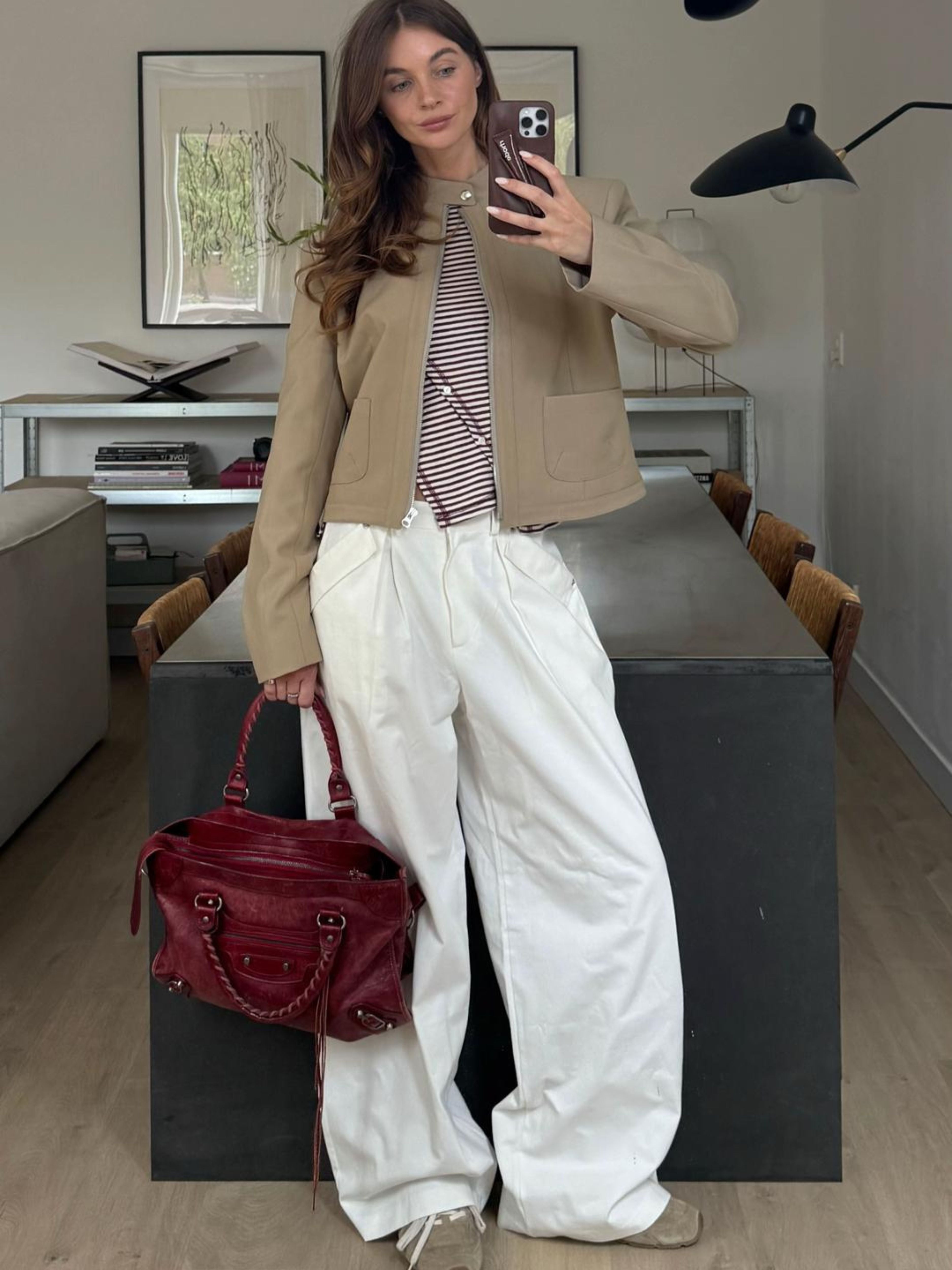 Padded High Neck Strap Detail Jacket Tan