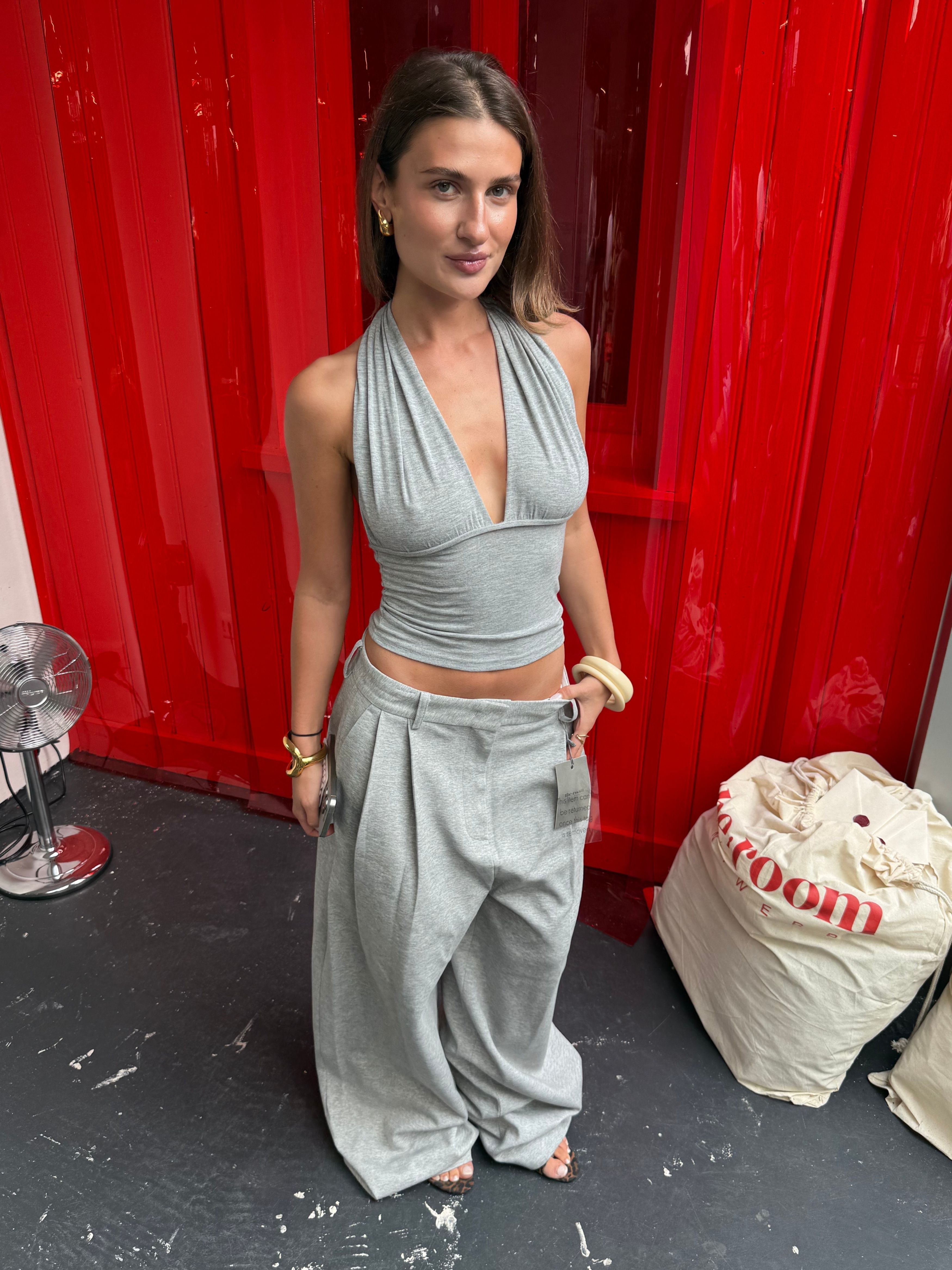 Deep Halter Neck Top Grey