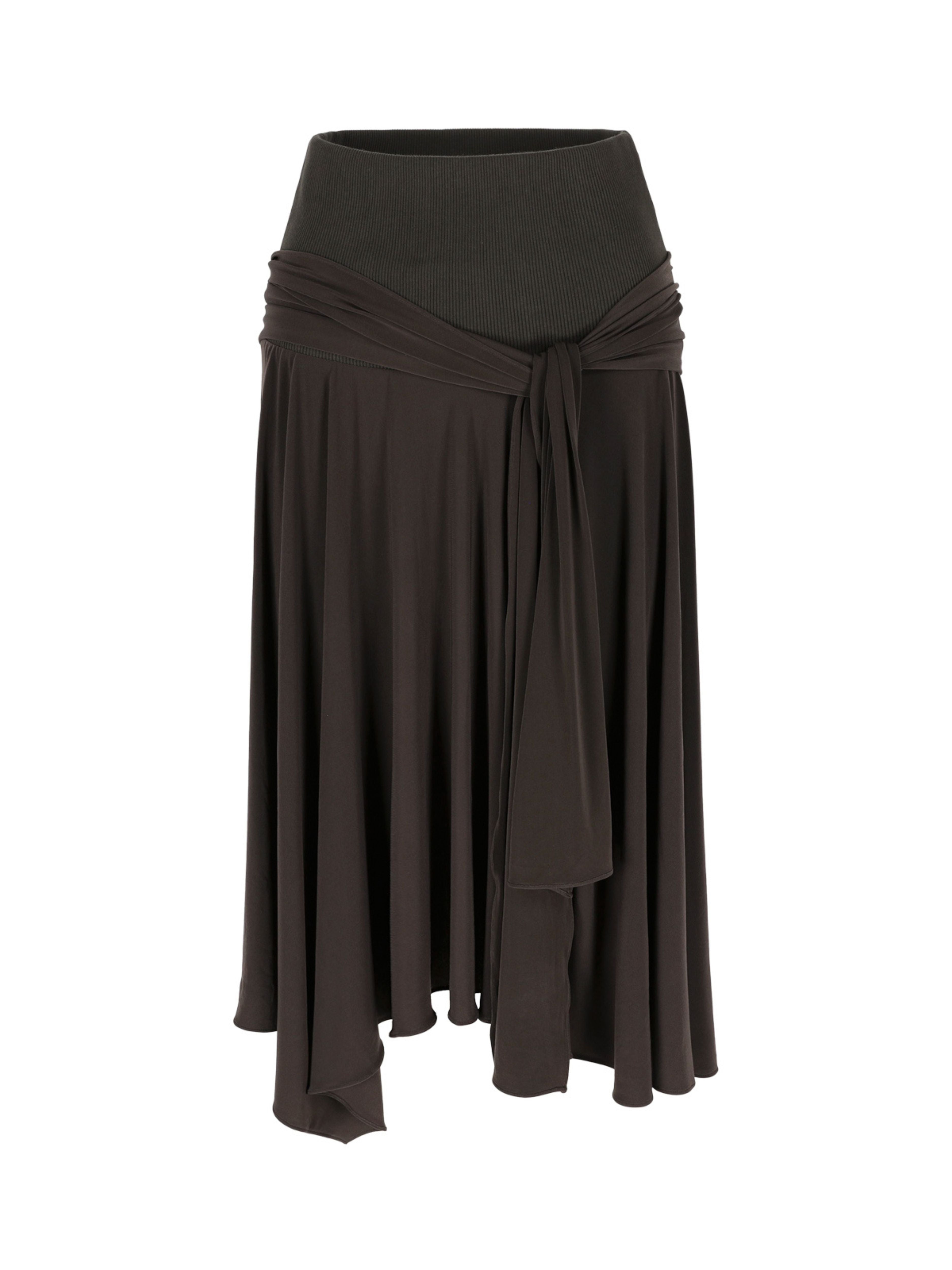 Belted Detail Flowy Midi Skirt Brown