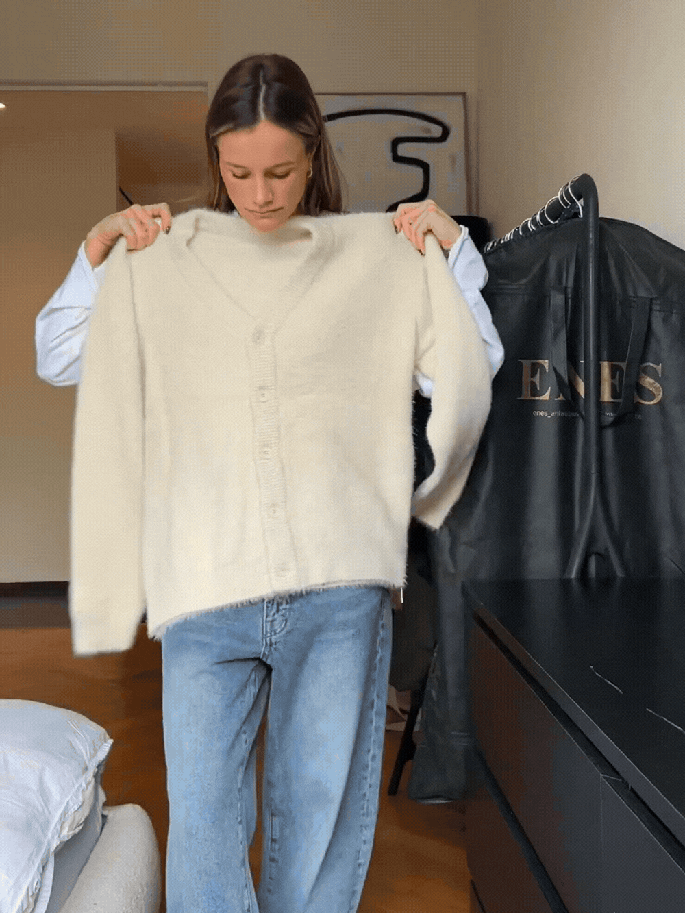 Buttoned Fluffy Soft Cardigan Ivory