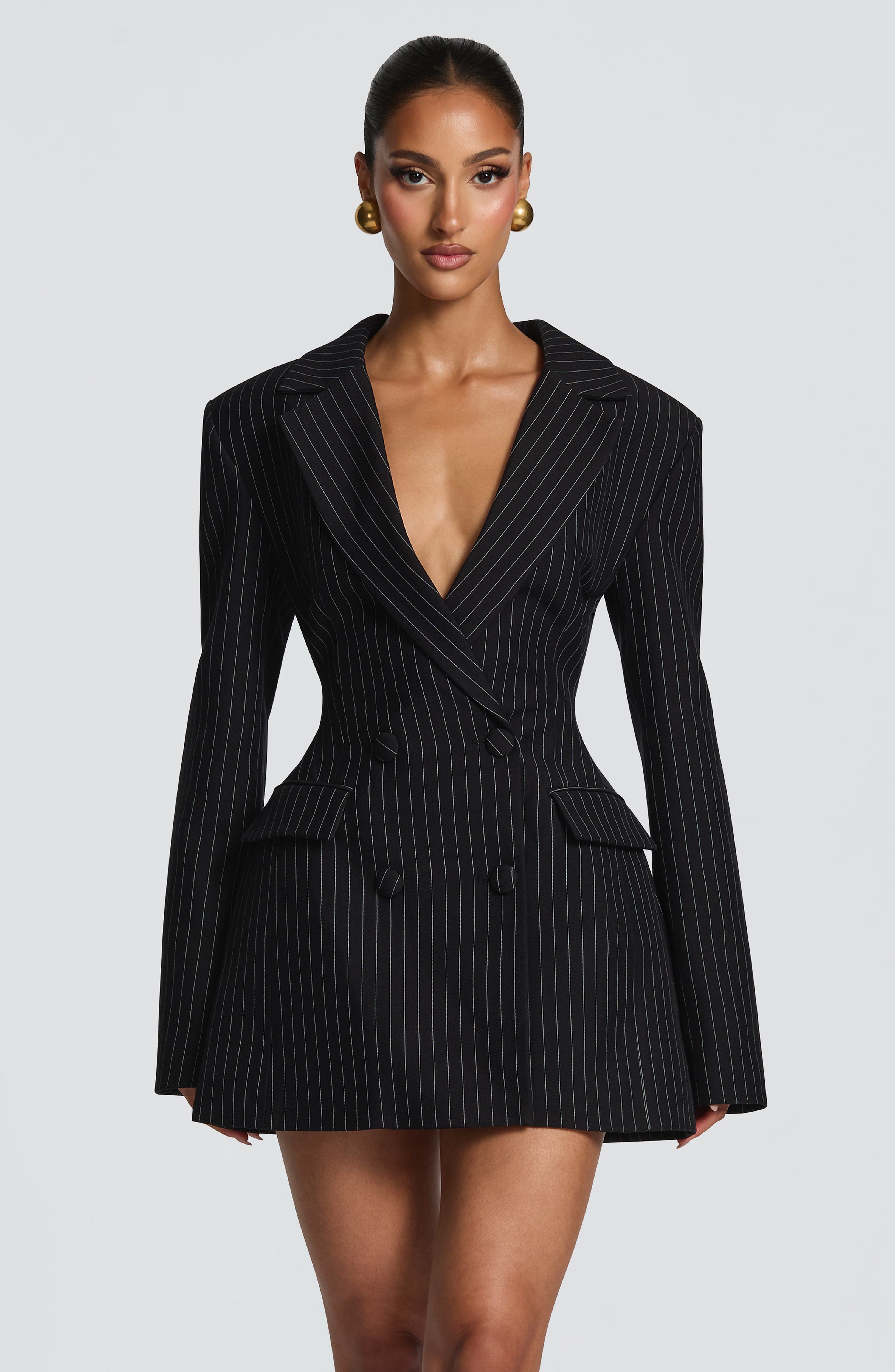 Elvira Mini Dress - Black Pinstripe