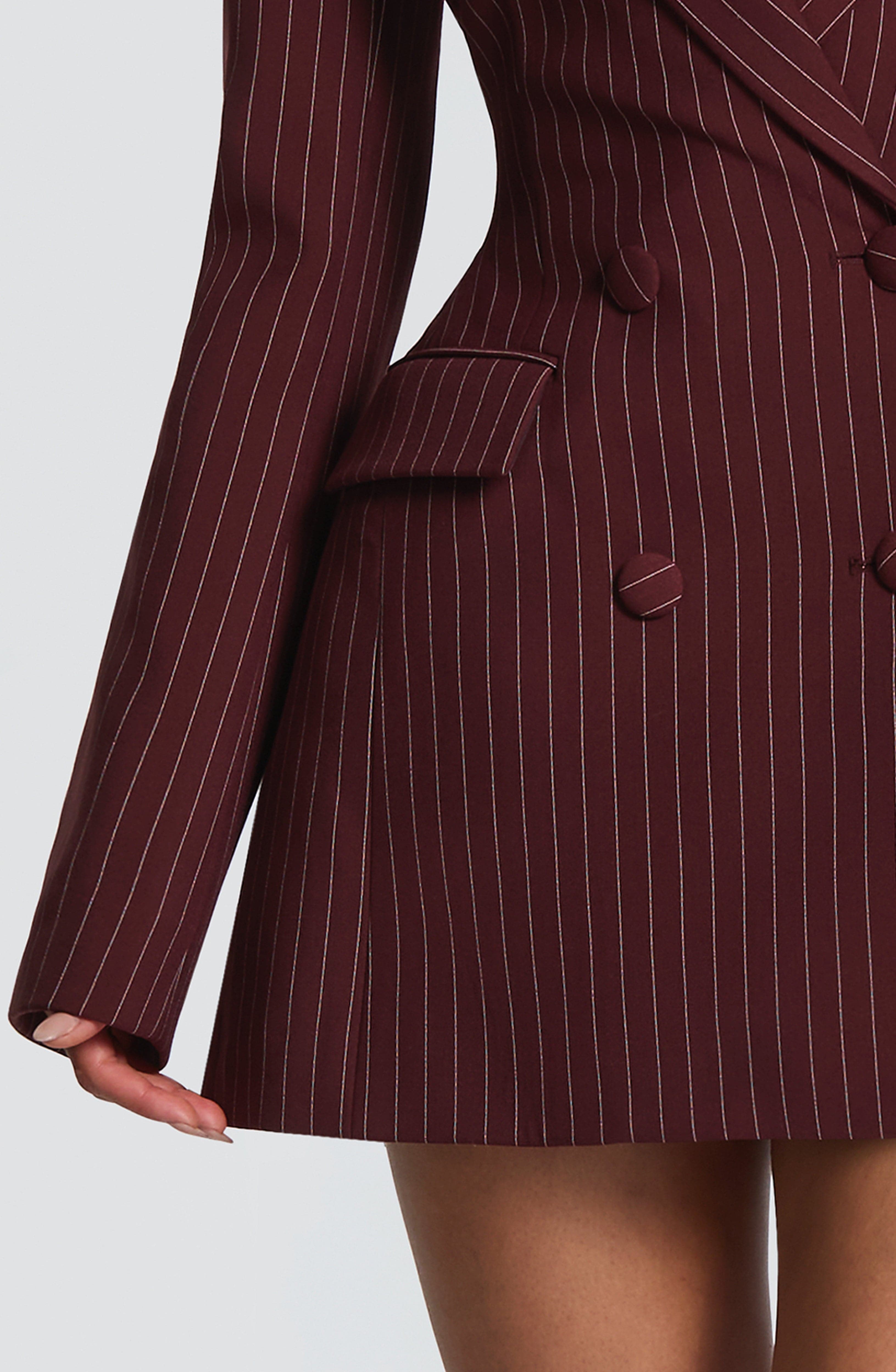 Elvira Mini Dress - Burgundy Pinstripe