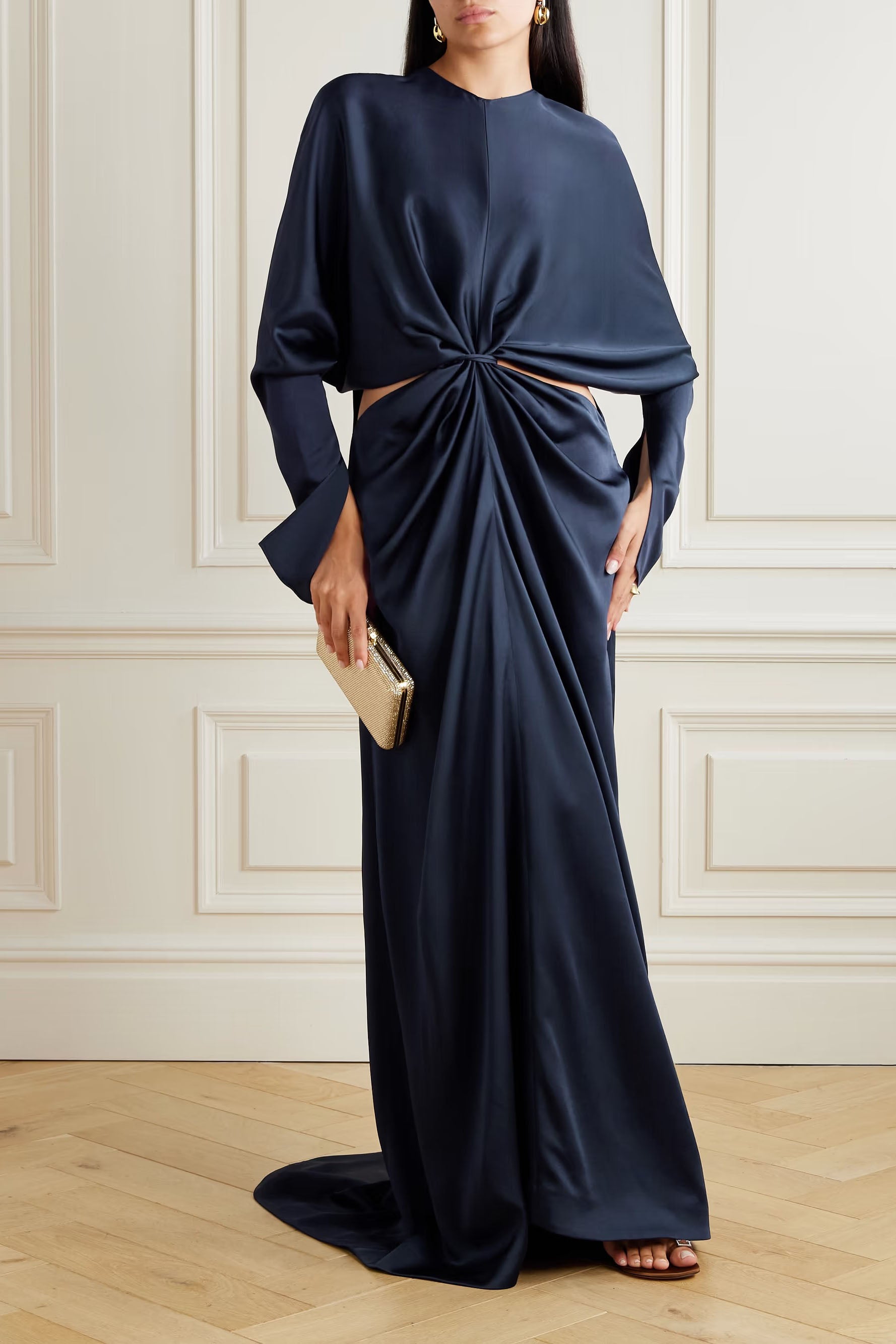 Elegant Satin Twist-Front Maxi Dress