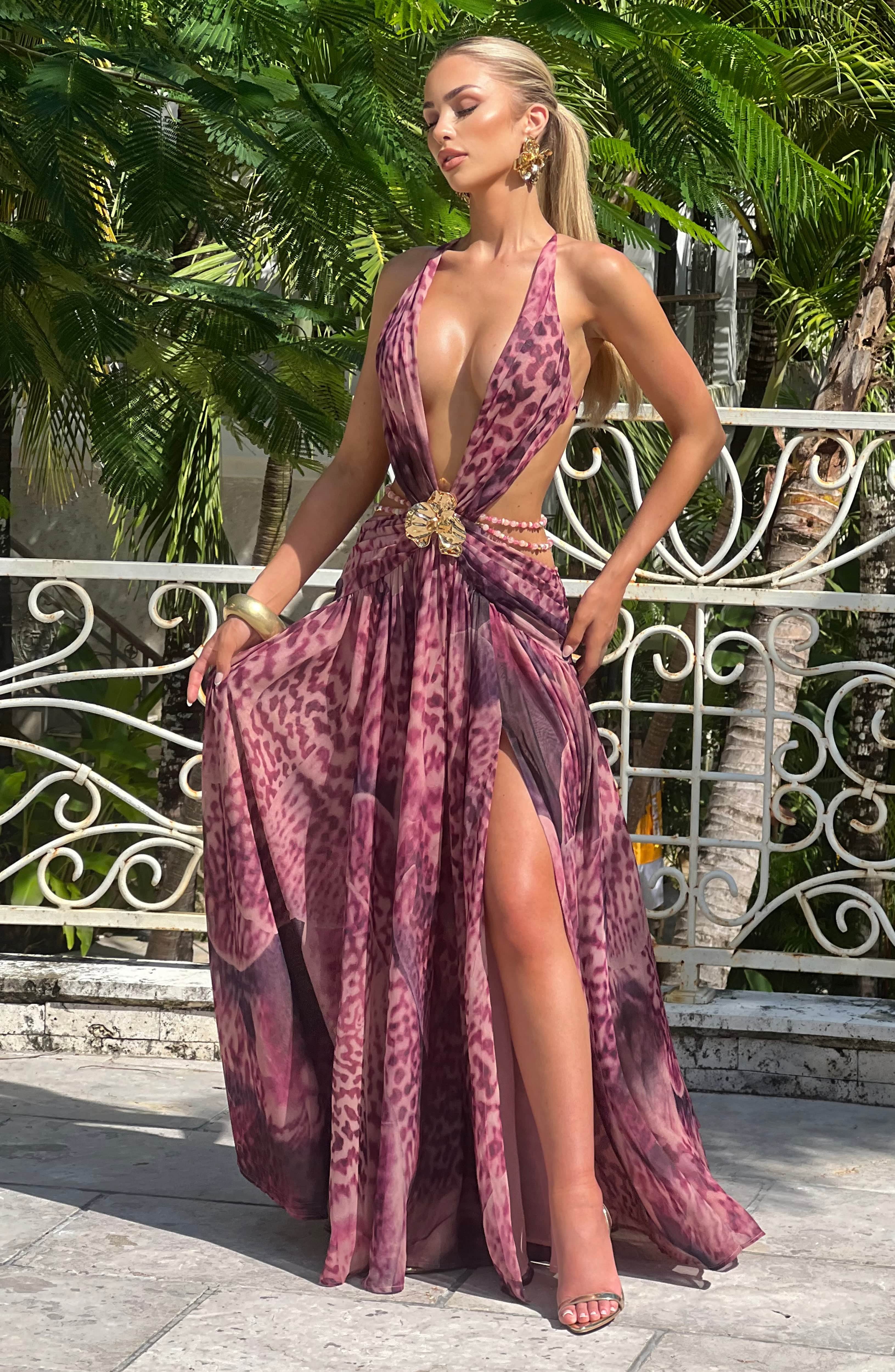 Indianna Maxi Dress - Magenta Orchid Print